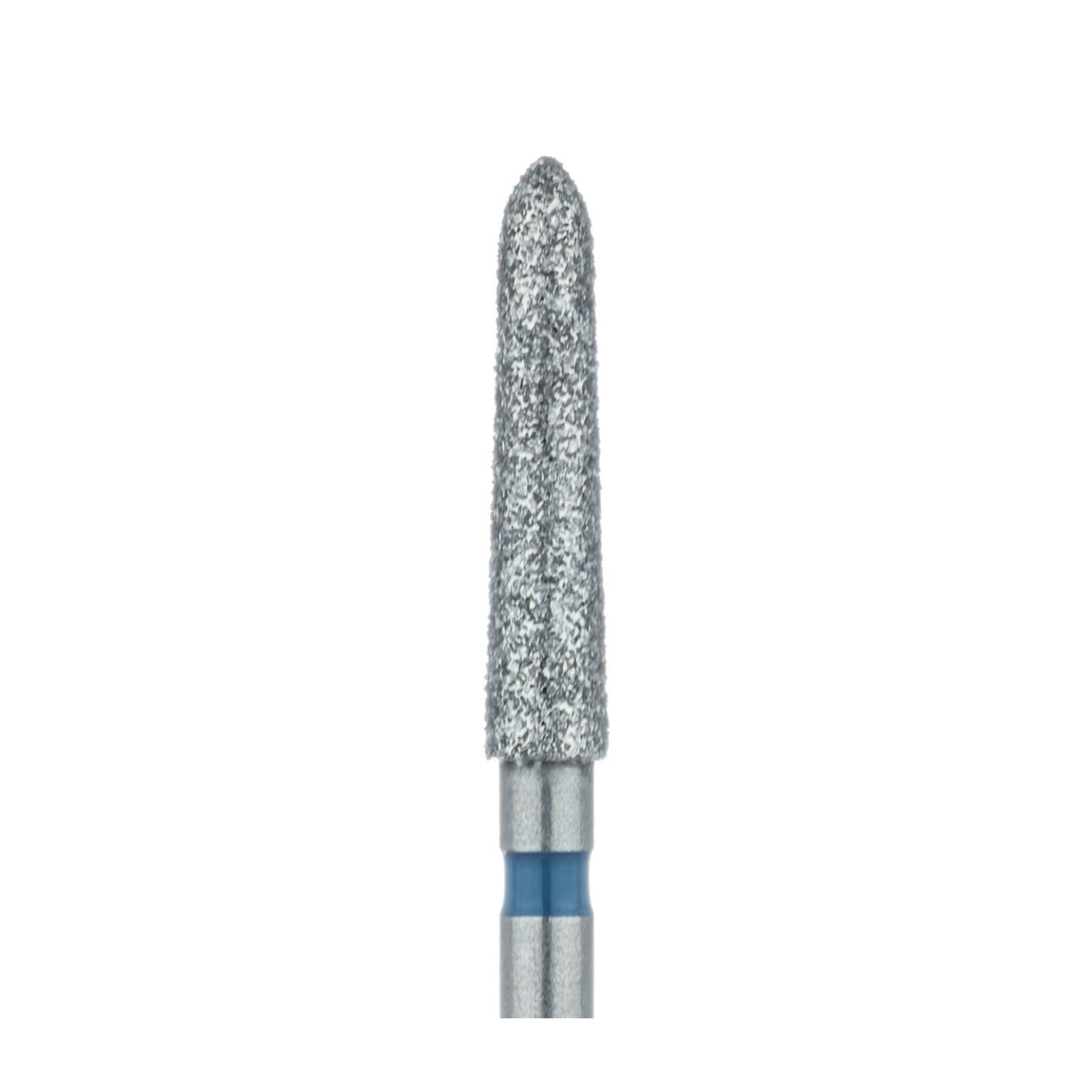 Meisinger 879-021-FG Diamond Bur, FG, Medium Grit, Blue Ring, Tapered Torpedo/Cylinder with Bevel End, 2.1 mm Head Diameter, 10 mm Head Length, 5/Pkg thumbnail 3