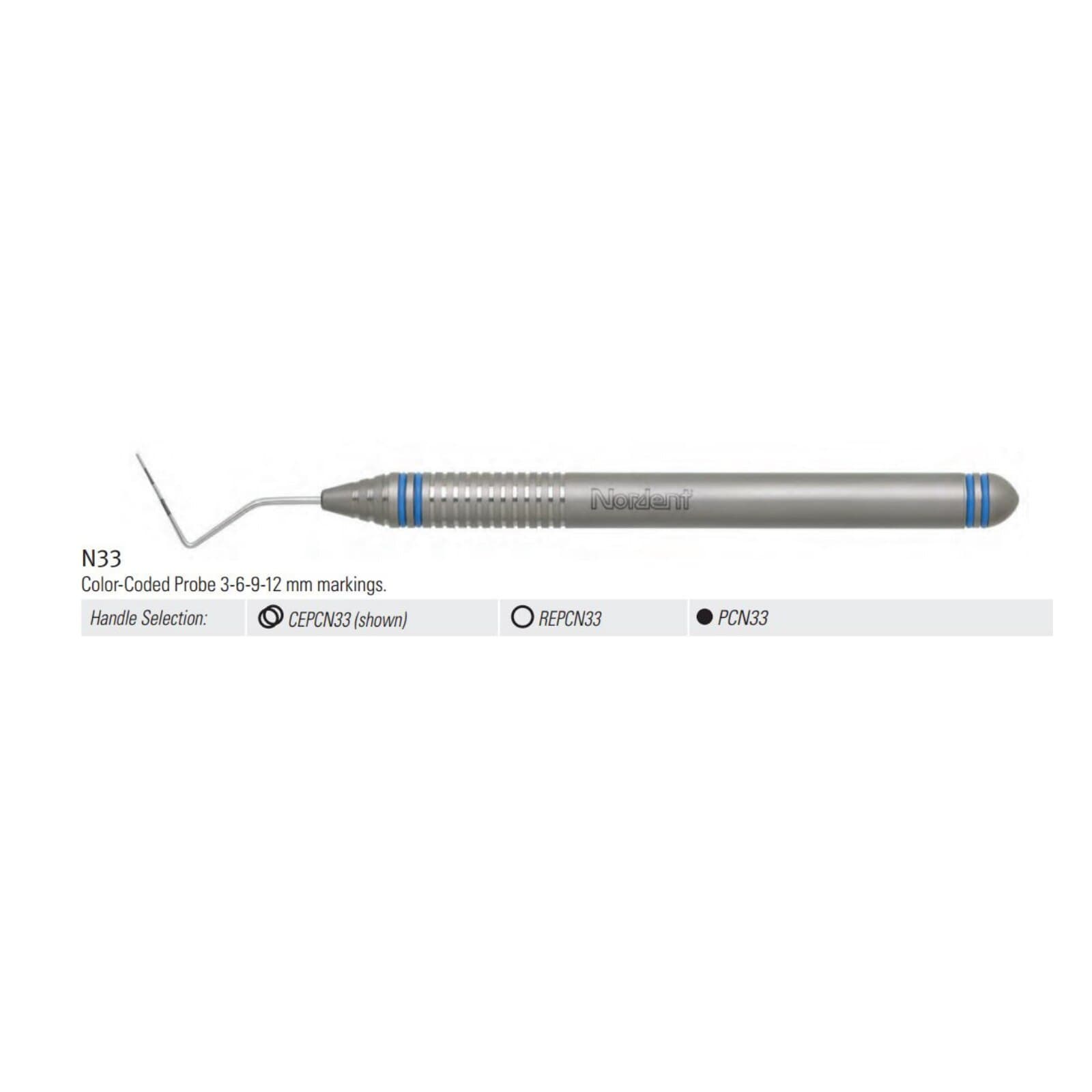 Nordent Probe SE Color Coded #N33, 12mm (3-6-9-12mm), Single-End, DuraLite ColorRings Handle thumbnail 8