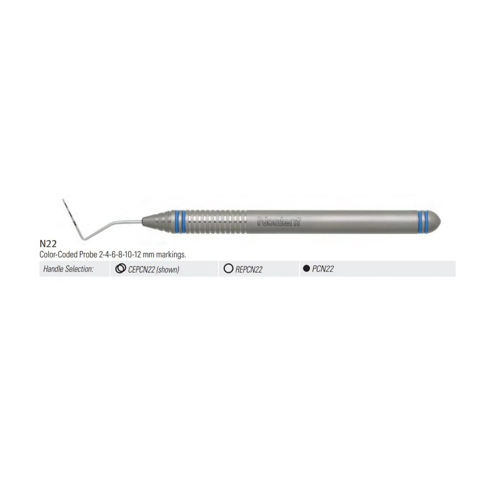 Nordent #N22 Single-Ended Periodontal Probe, Color-Coded 2-4-6-8-10-12 mm, DuraLite ColorRings Handle - #N22 Periodontal Probe DuraLite ColorRings Handle Single-end - Image 1