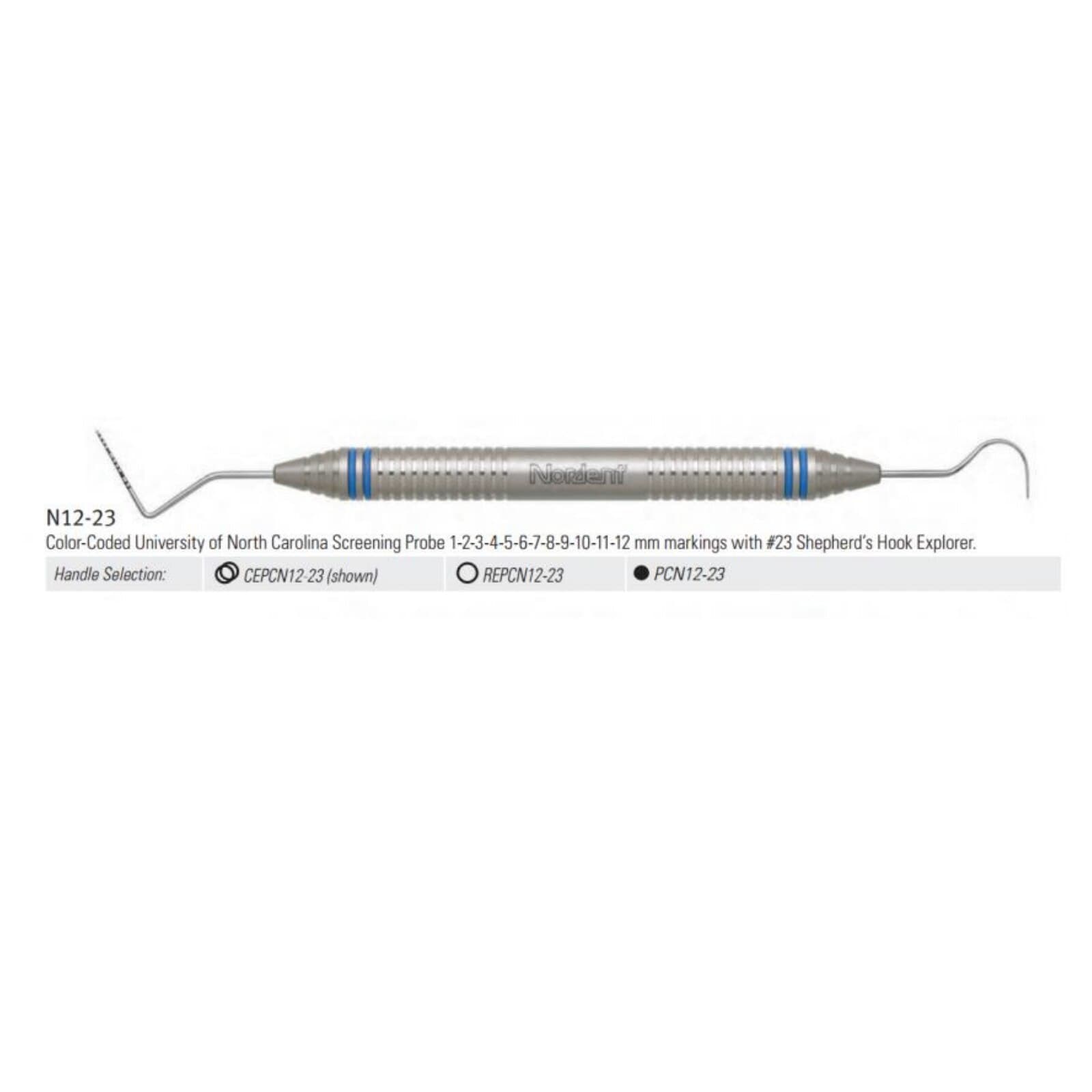 Nordent Expro Double-Ended Explorer/Probe, UNC #12 (1-12 mm) Color-Coded Probe with #23 Shepherd's Hook Explorer, DuraLite ColorRings, CEPCN12-23 thumbnail 9