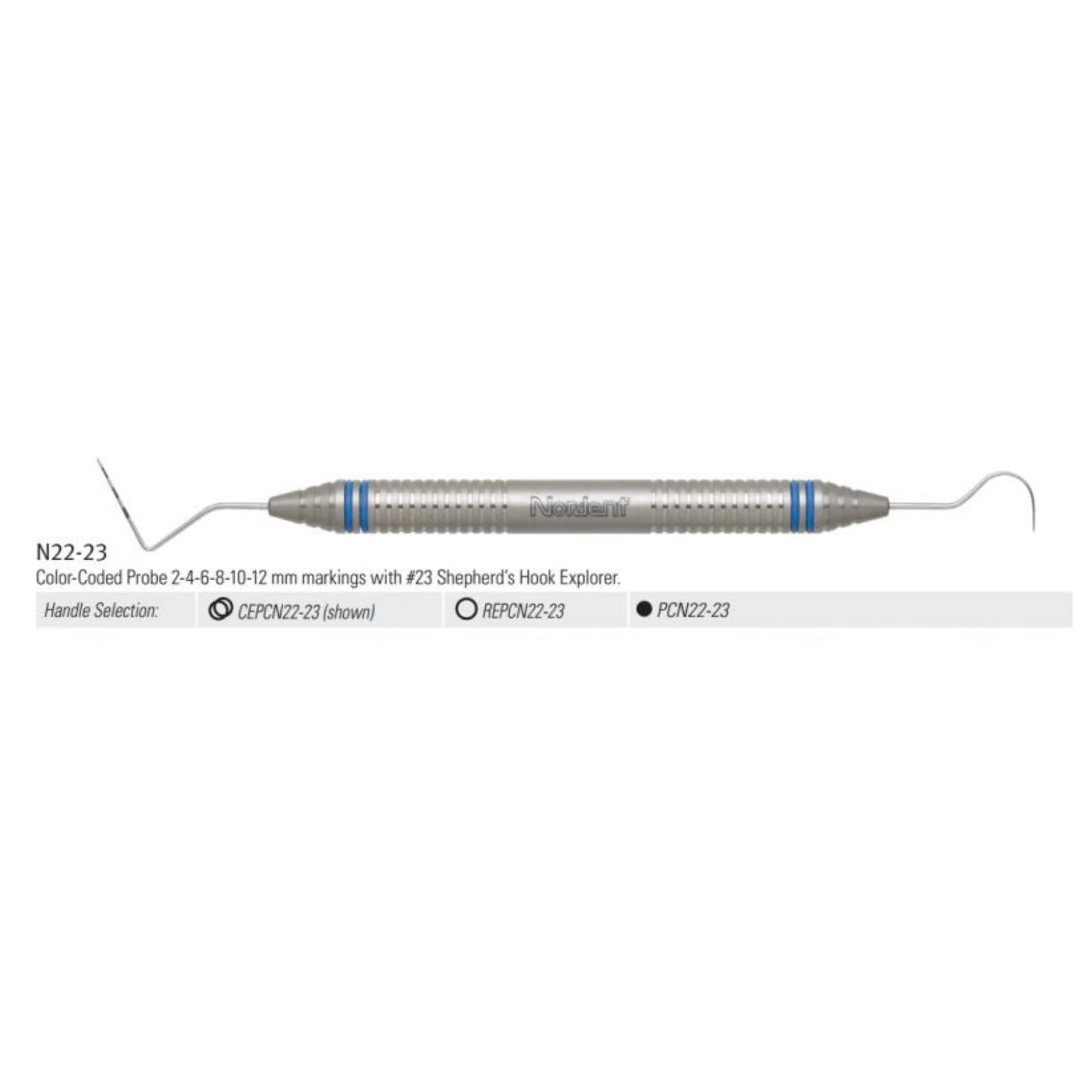 Nordent Expro Double-Ended Color Coded Probe-Explorer #23/#N22, 2-4-6-8-10-12 mm, DuraLite ColorRings - Color Coded Expros - #23/#N22 (2-4-6-8-10-12) - DuraLite&reg; ColorRings - Image 1