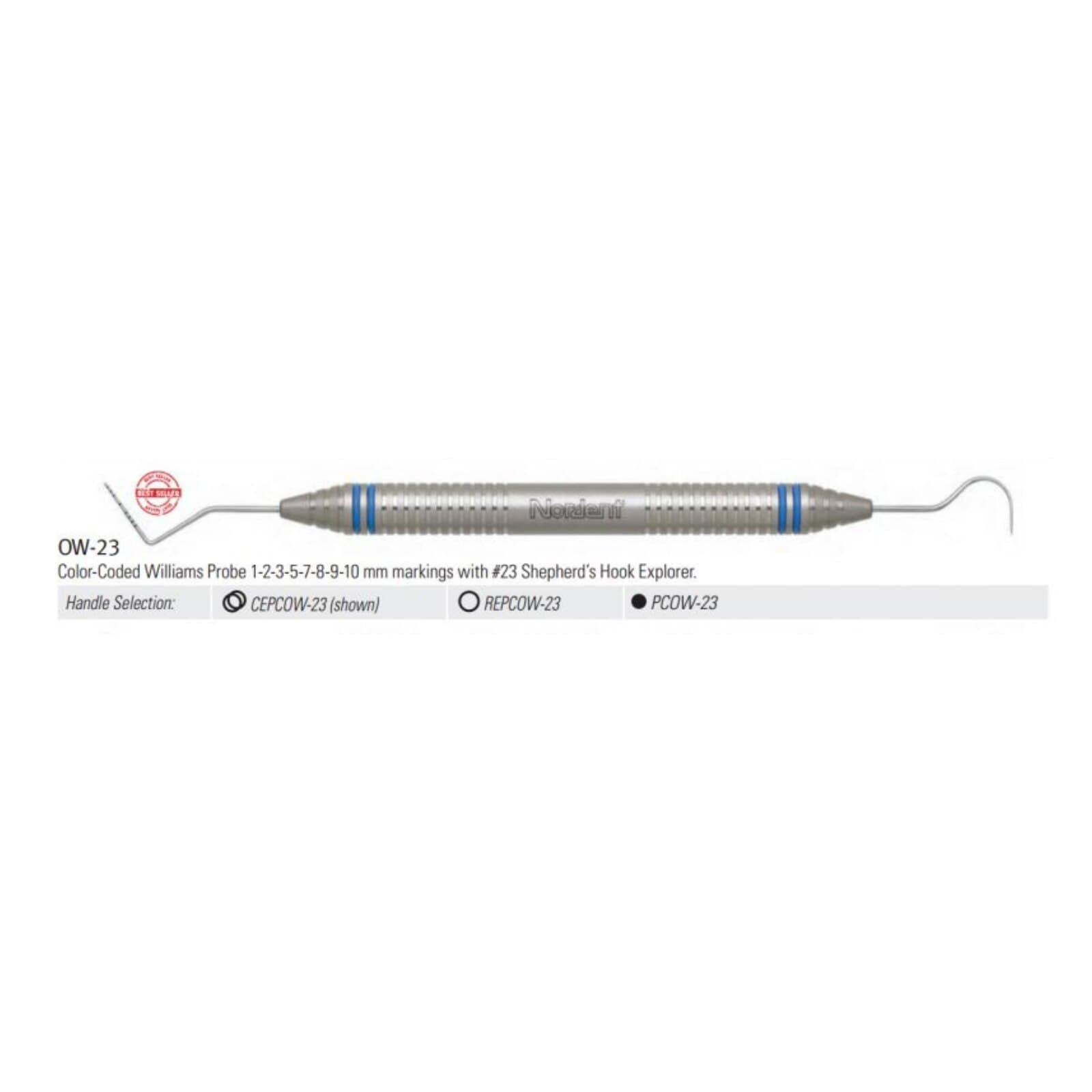 Nordent Expro #23 Williams Double-Ended Color Coded Probe, 1-2-3-5-7-8-9-10 mm, DuraLite ColorRings Handle, CEPCOW-23 thumbnail 2