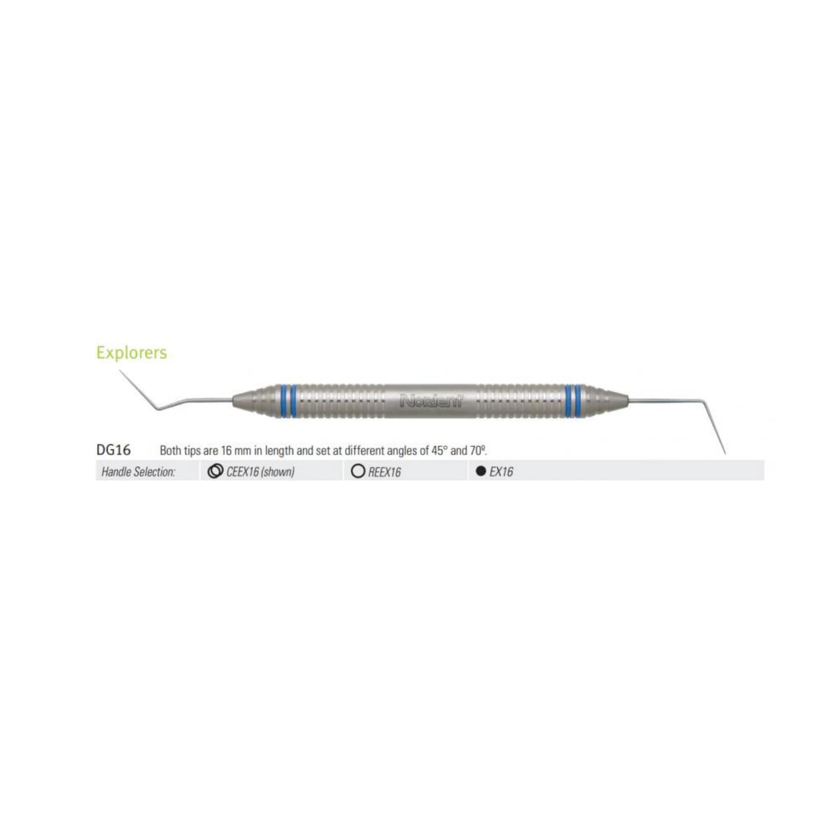 Nordent Explorer Endodontic DE #DG16 DuraLite Round Handle, Double-Ended, Stainless Steel, REEX16, 1/Pkg thumbnail 3