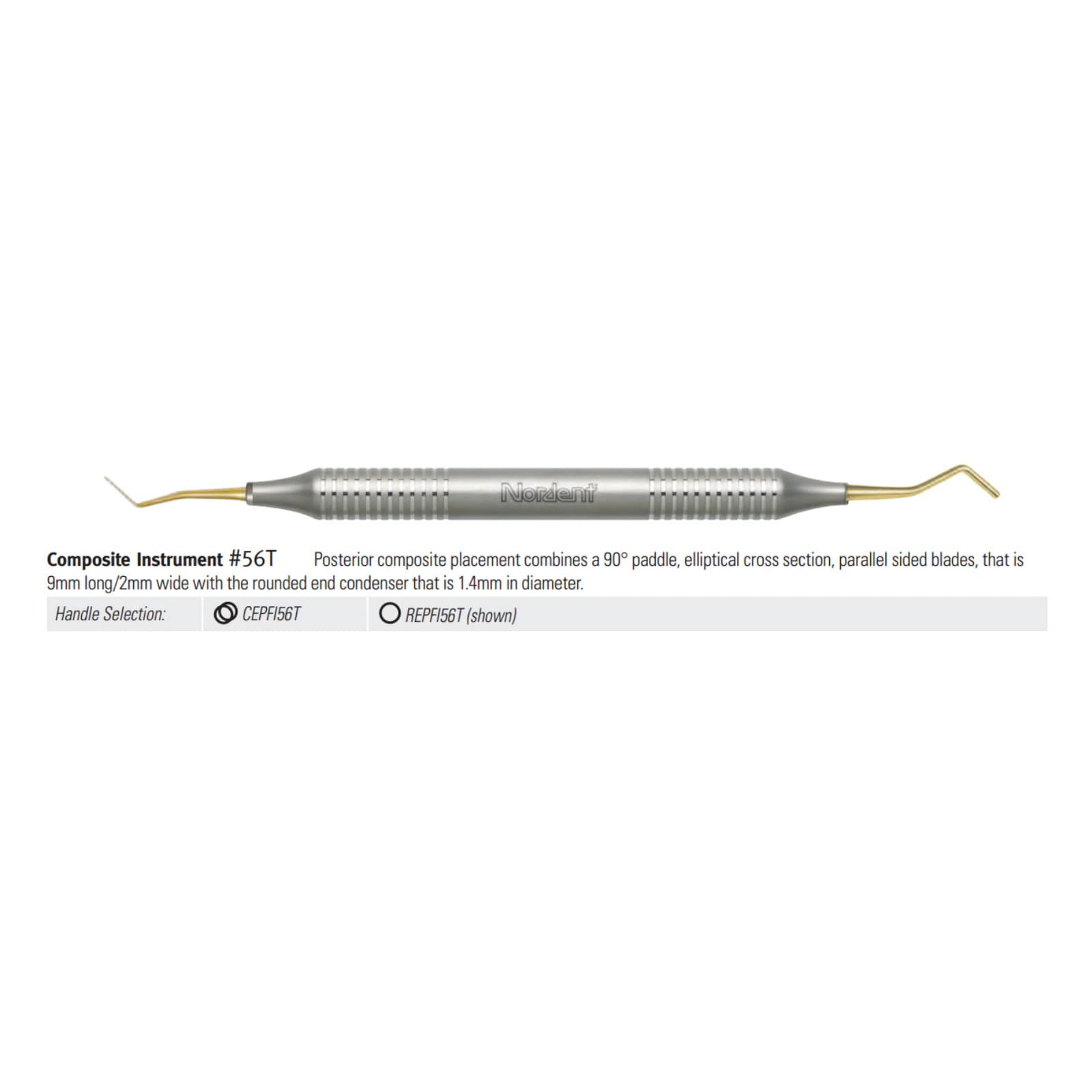 Nordent Titanium-Nitride Composite Placement Instrument, Double-Ended Paddle/Condenser #56, 1.4mm, DuraLite Round Handle - Titanium-Nitride Composite Placement Instruments - Paddle/Condenser #56 (1.4mm) - DuraLite® Round - Image 1