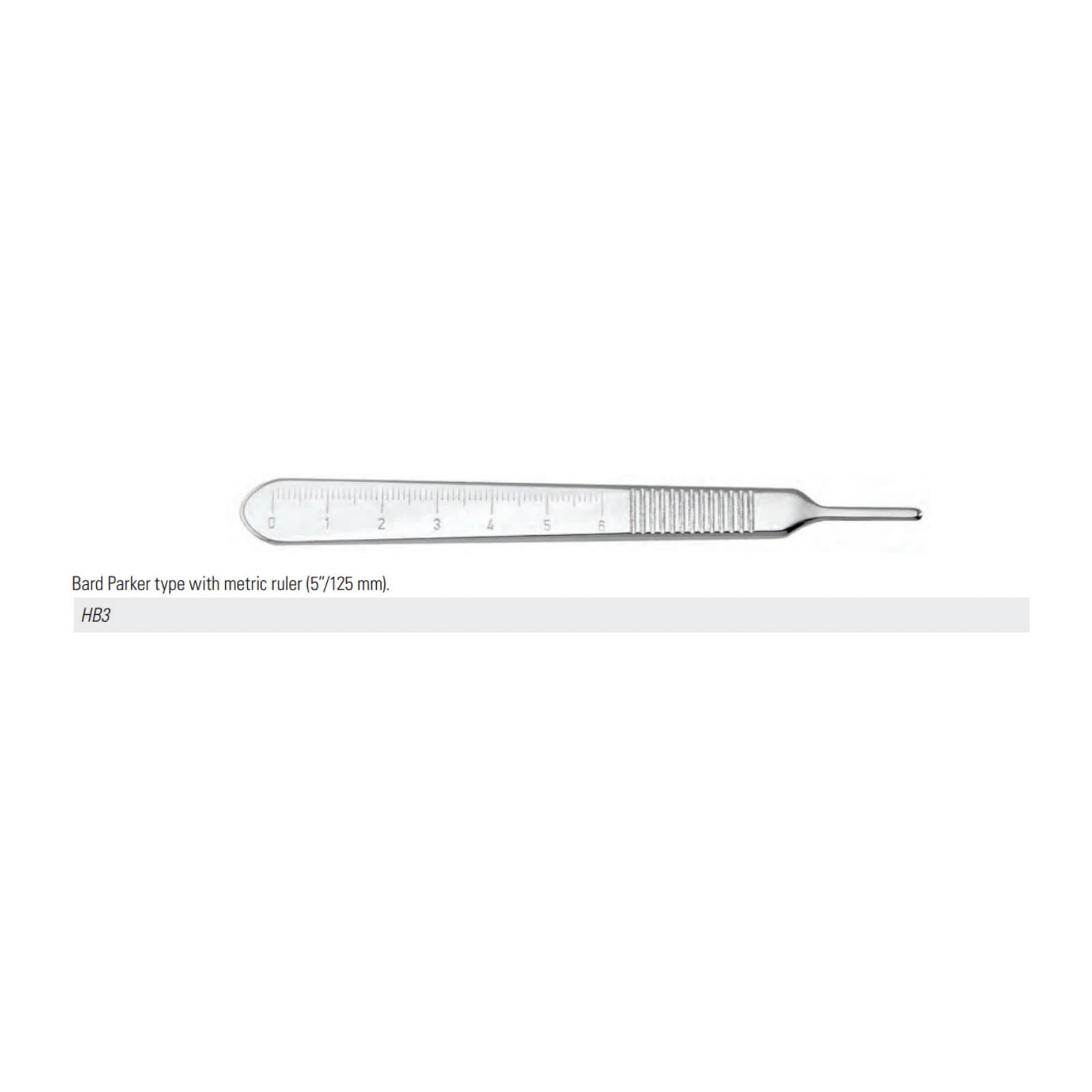 Nordent Scalpel Blade Handle, Flat #3, Single End, with Metric Ruler, 5" (125 mm), Stainless Steel - Scalpel Blade Handle SE Flat #3 w/metric ruler 5" - Image 1