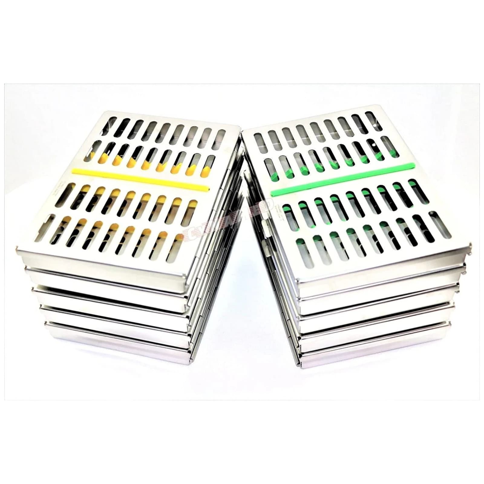 Nordent Large Sterilization Cassette, 13 Instruments with Divider, Single-Sided, Light Green, Stainless Steel, 8"W x 11"L x 1.25"H - Nordent Large, 13 Instrument plus 4"x 8" open area Sterilization Cassette - Image 1