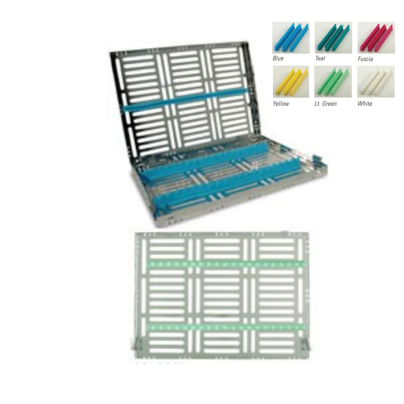 Nordent Large Sterilization Cassette, 15 Instruments with Divider, Single-Sided, White, 8"W x 11"L x 1.25"H - Nordent Large, 15 Instrument plus 3"x 8" open area Sterilization Cassette - Image 1