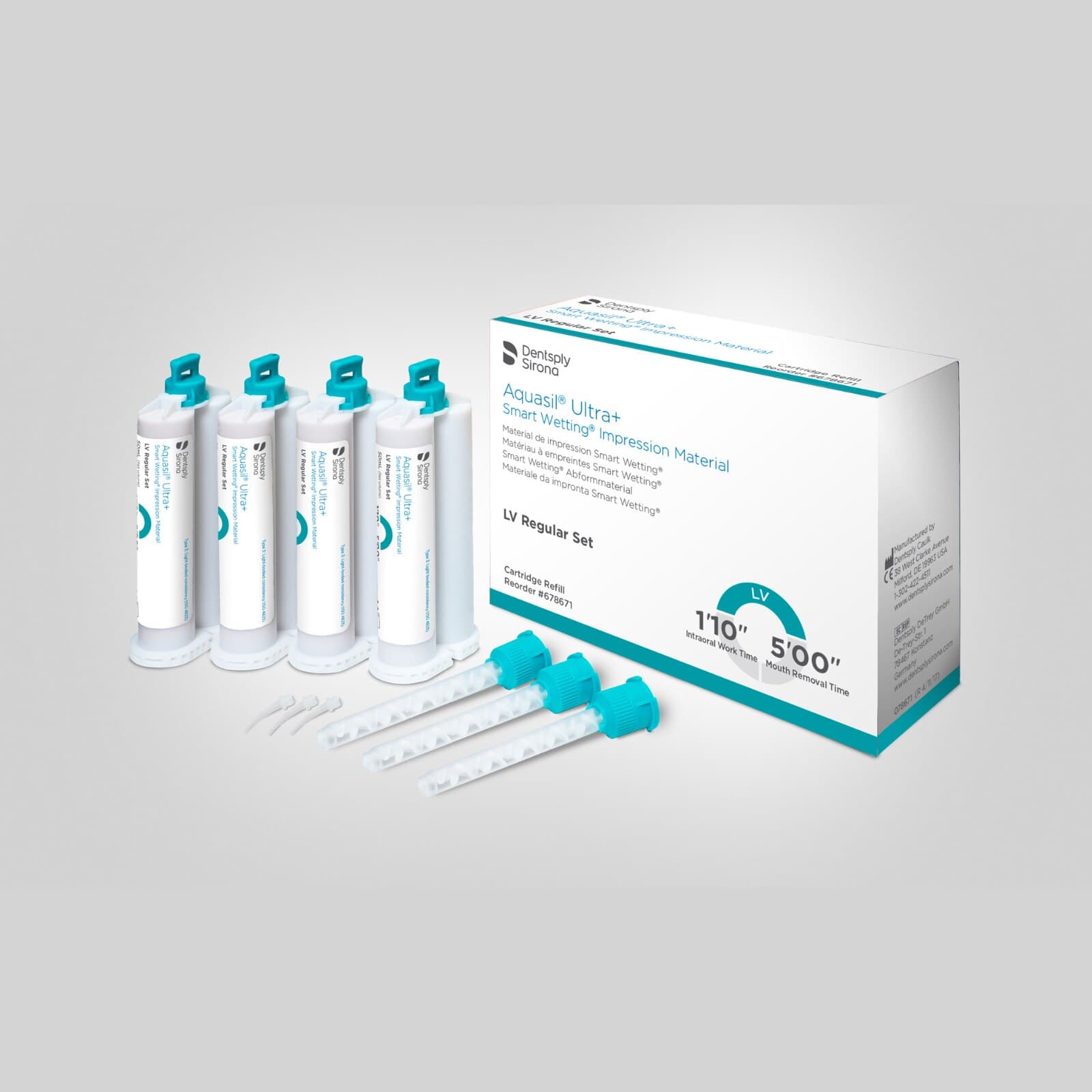 Aquasil Ultra+ Smart Wetting VPS Impression Material, Light Body (LV), Regular Set, 50 ml Cartridge Refill, Teal, 4/Pk, 678671 thumbnail 3