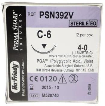 Hu-Friedy Perma Sharp PGA Absorbable Suture, 4-0, Violet Braided, C-6 Needle, 3/8 Circle Reverse Cutting, 18", 12/Box, PSN392V thumbnail 6