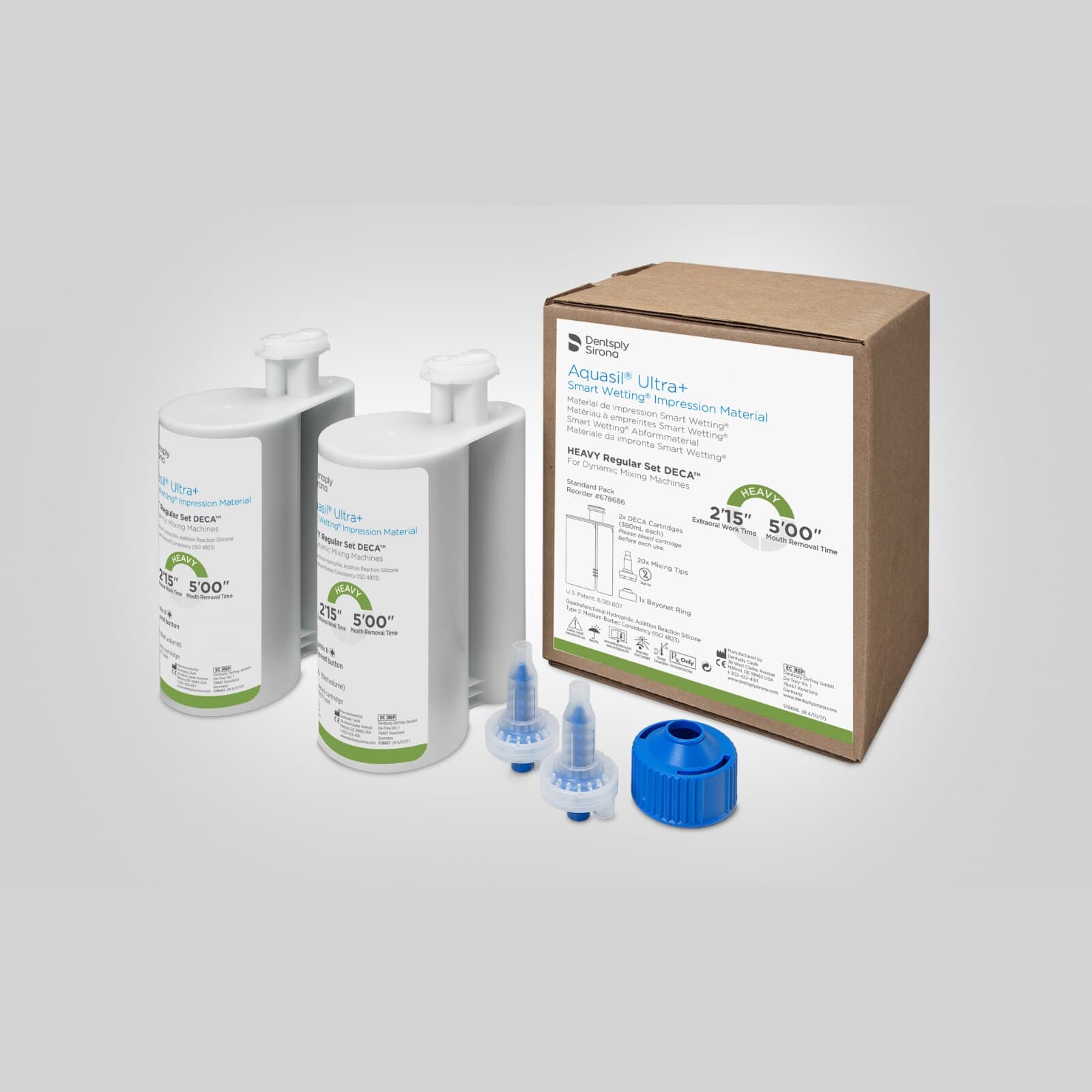 Aquasil Ultra+ Smart Wetting Impression Material, Heavy Body, Regular Set, Light Green, Mint, 2 x 380 mL DECA Cartridges, 678686 thumbnail 2