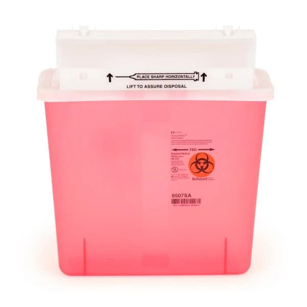 SharpStar In-Room Sharps Container with Counterbalanced Lid, 5 Quart, Transparent Red, 8507SA thumbnail 3