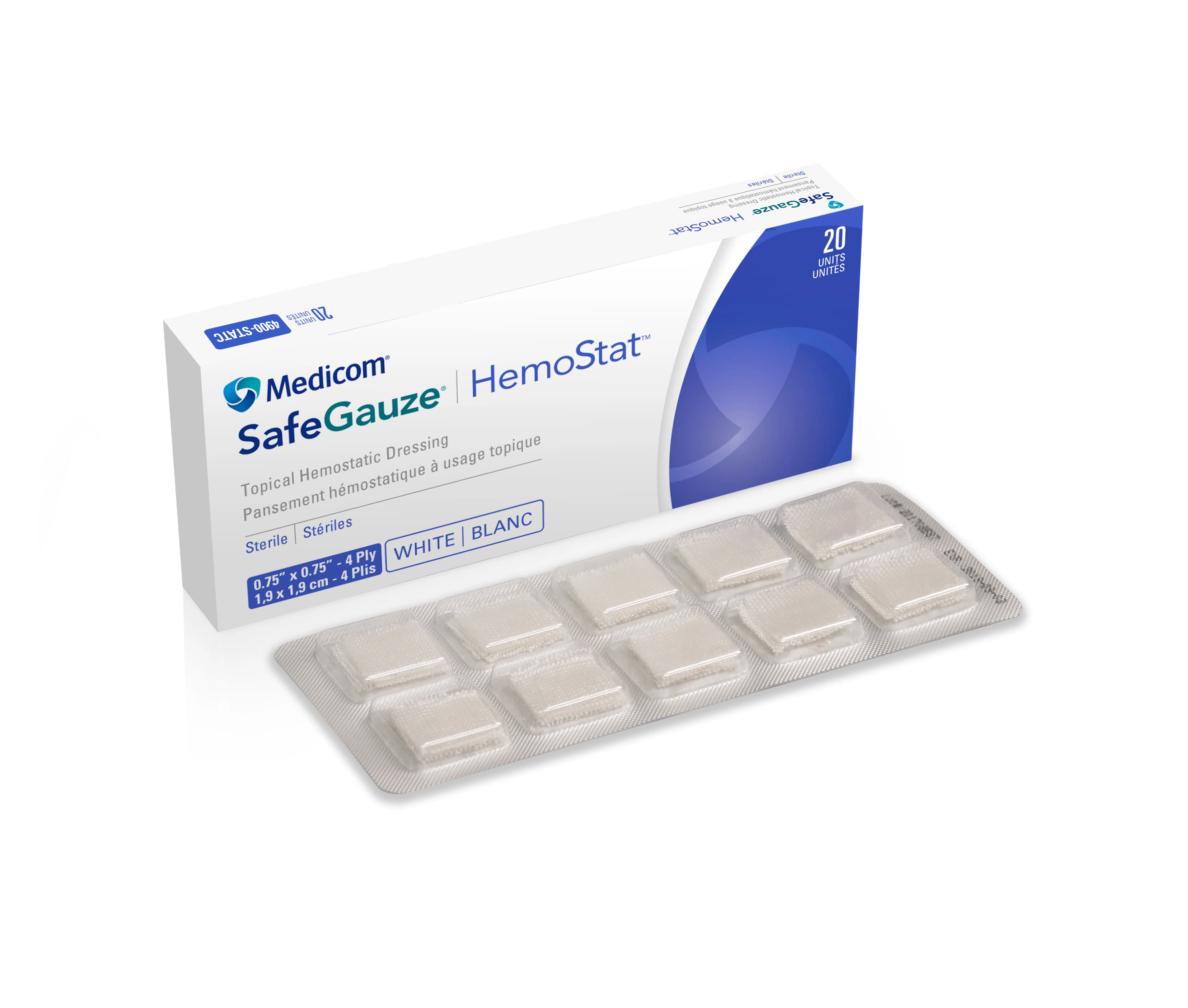 SafeGauze HemoStat Topical Hemostatic Dressing, 0.75" x 0.75", 4-Ply, 20/Box, 4900-STAT thumbnail 6