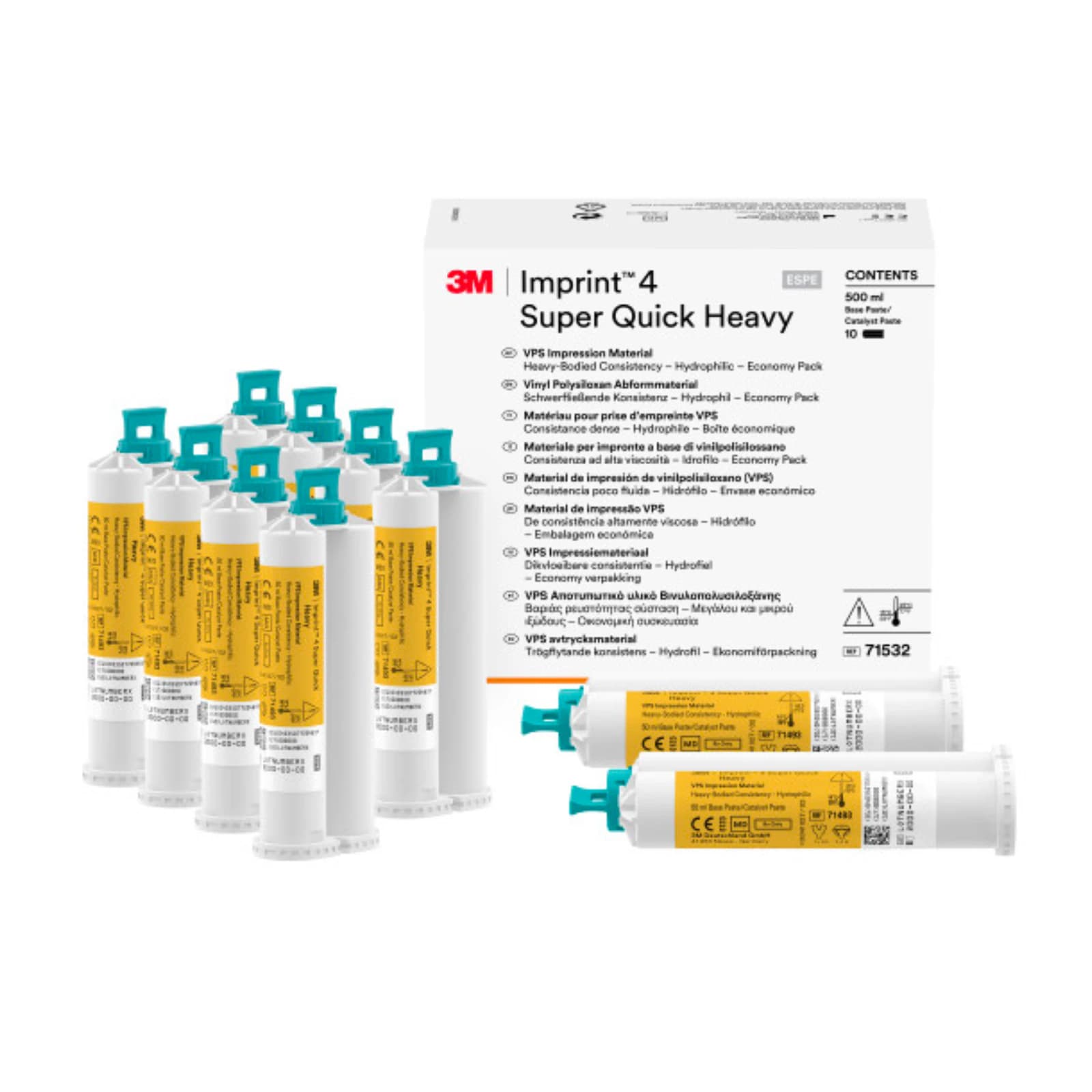 3M Imprint 4 Super Quick Heavy Body VPS Impression Material, Economy Pack, 50 ml Cartridges, 10/Pk, Yellow, 71532 thumbnail 3