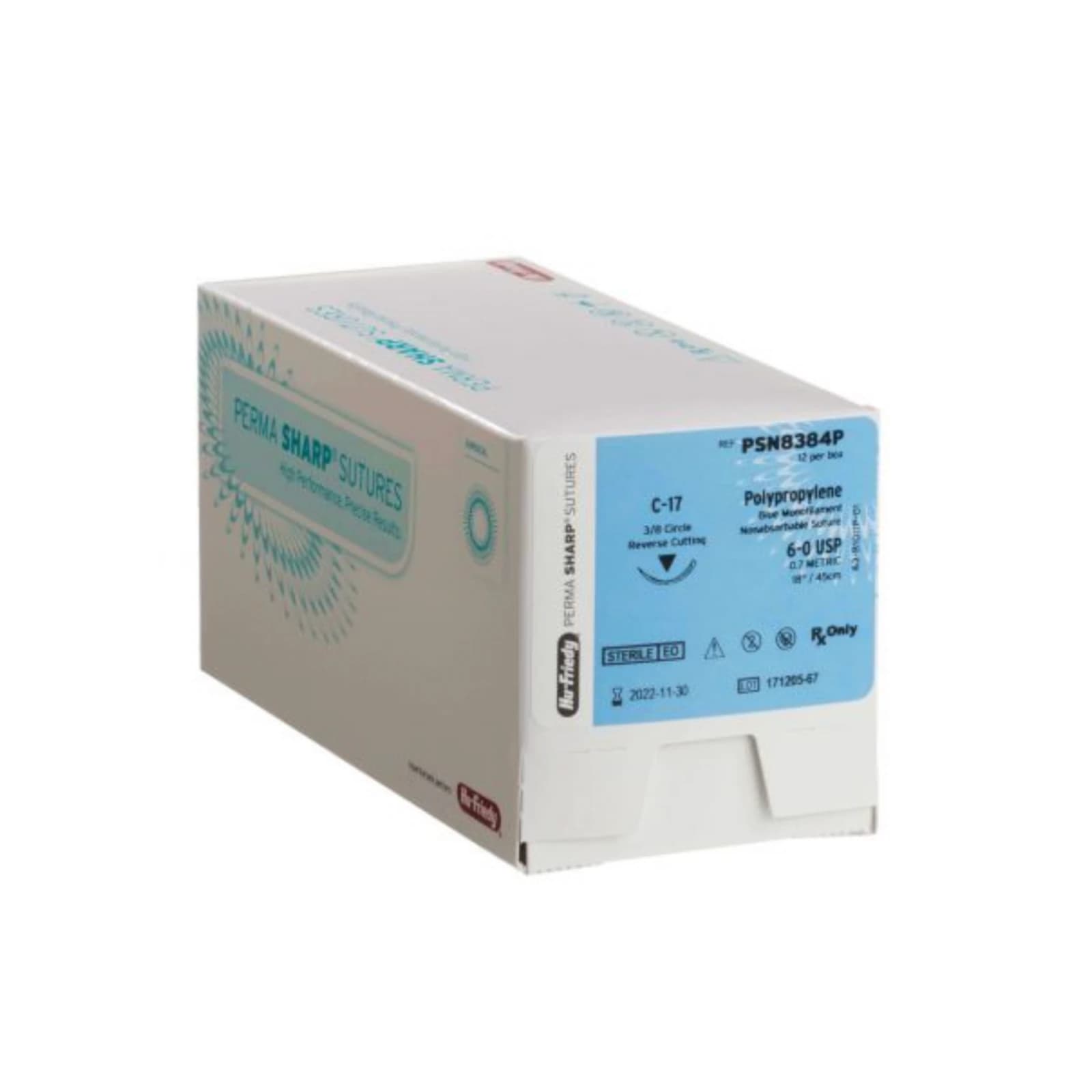 Hu-Friedy Perma Sharp Non-Absorbable Polypropylene Suture, 6-0, C-3 Needle, 3/8 Circle Premium Reverse Cutting, 18", Blue, 12/Box, PSN8695P thumbnail 6