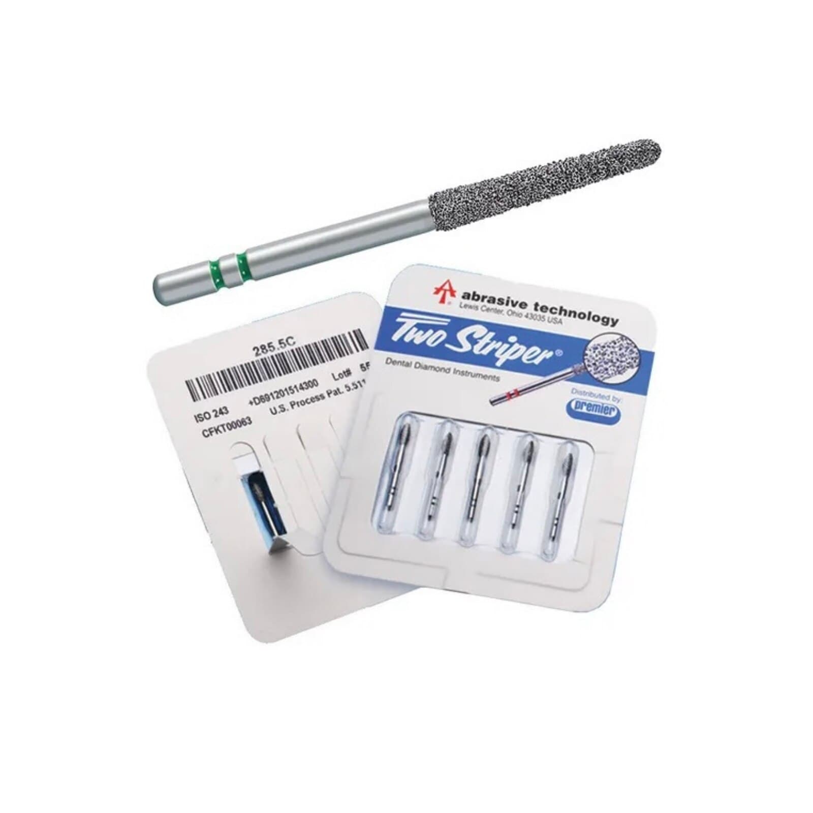Two Striper Diamond Bur, FG, Round-End Taper, #784.8F, Fine, Red, 2.0 mm Major/1.6 mm Minor Diameter, 8.0 mm Head Length, 5/Pk, 2015440 thumbnail 3