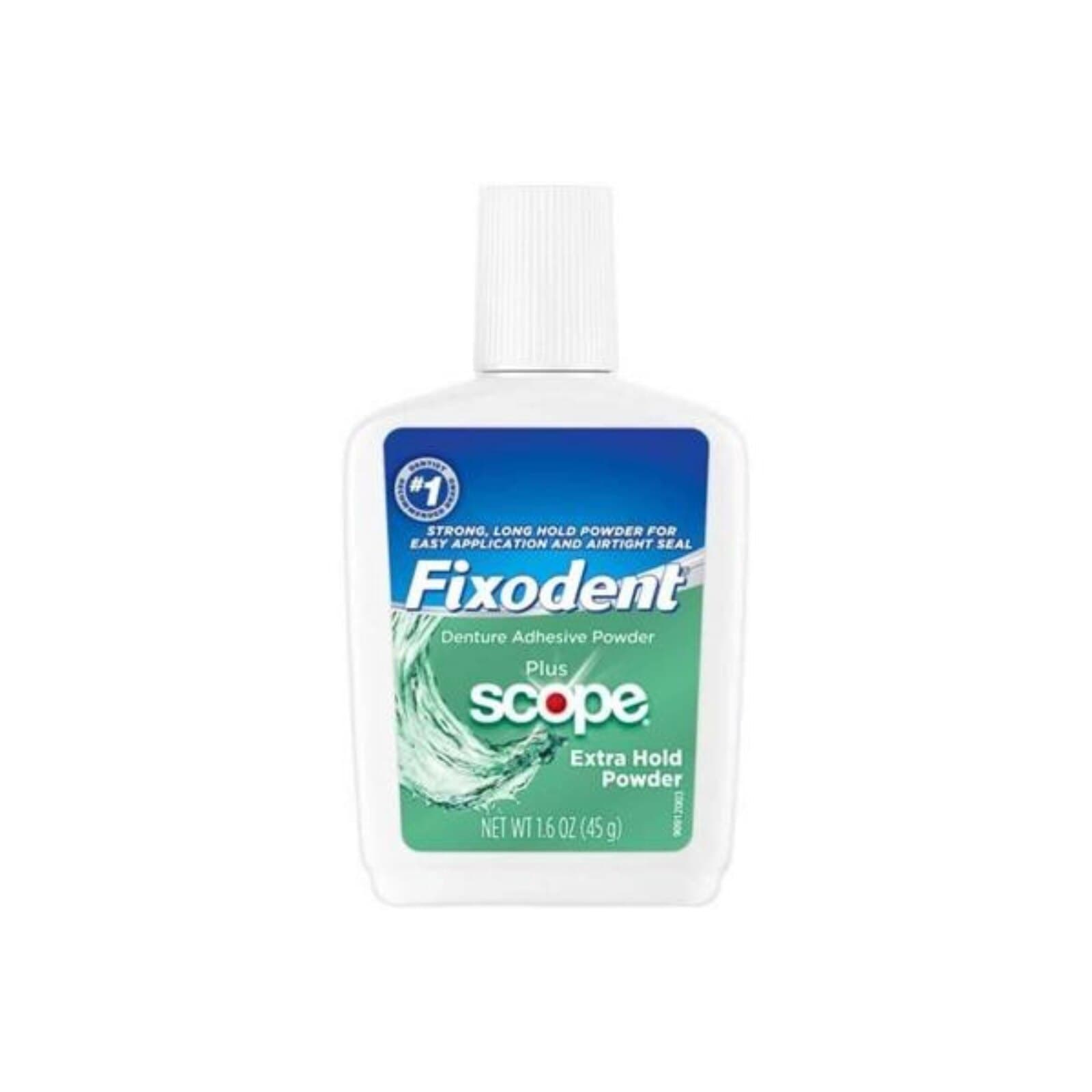 Fixodent Extra Hold Denture Adhesive Powder Plus Scope, 1.6 oz, 24/Case, 80257609/80362566 thumbnail 2
