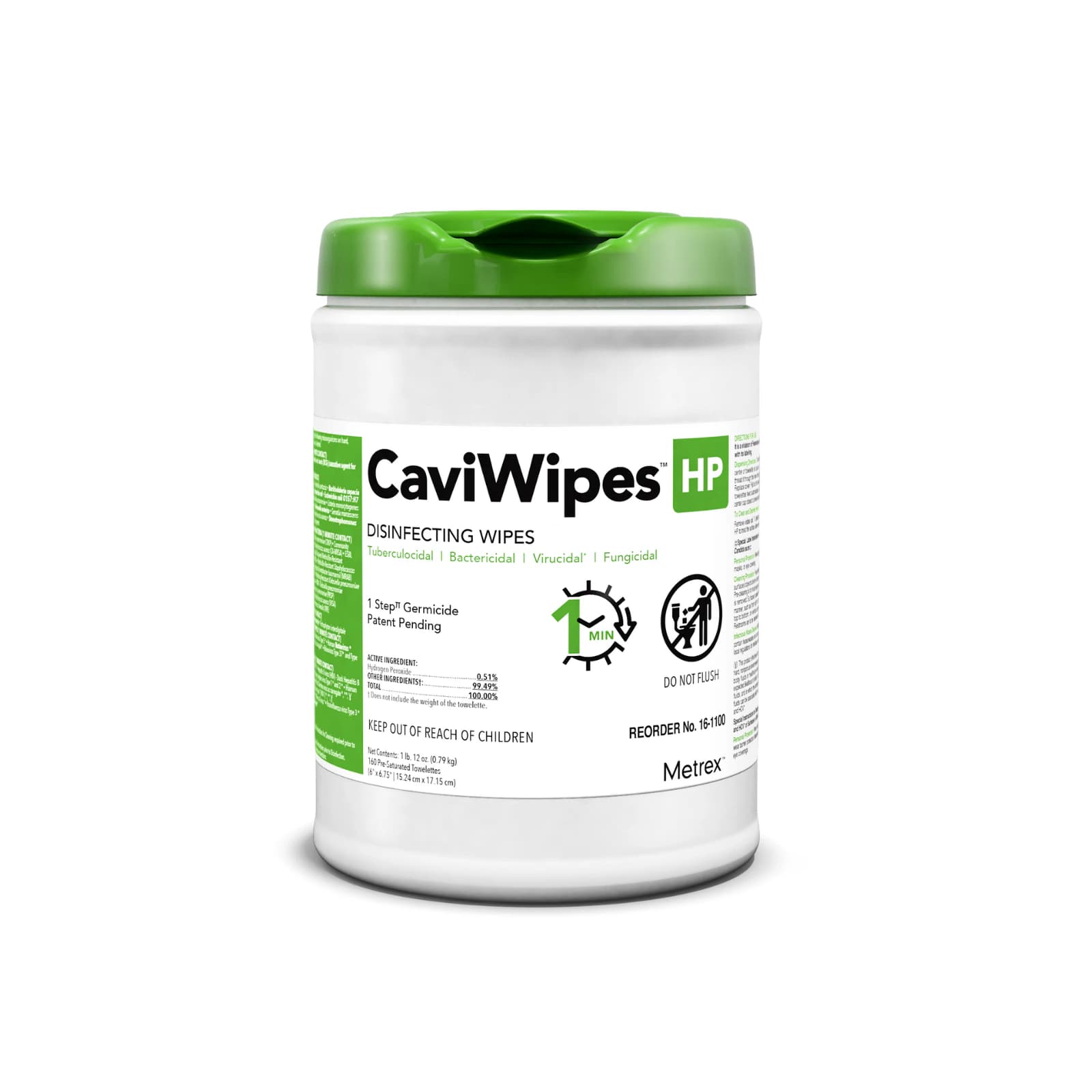 Metrex CaviWipes HP Alcohol-Free Hydrogen Peroxide Disinfecting Towelettes, Large 6" x 6.75", 160/Canister, 16-1100 thumbnail 4