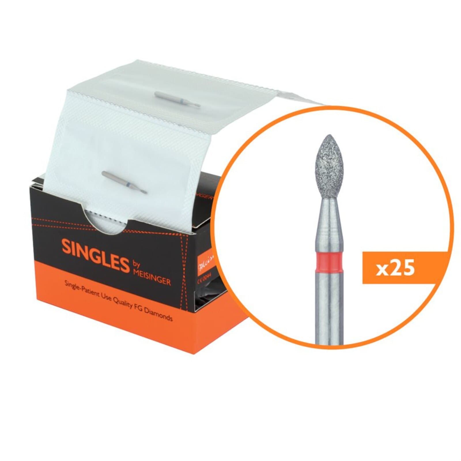 Meisinger Multi-Use Diamond Bur, FG, Pointed Football, #831F, 1.6 mm, Fine, Red, 5/Pk, 831F-016-FG thumbnail 4