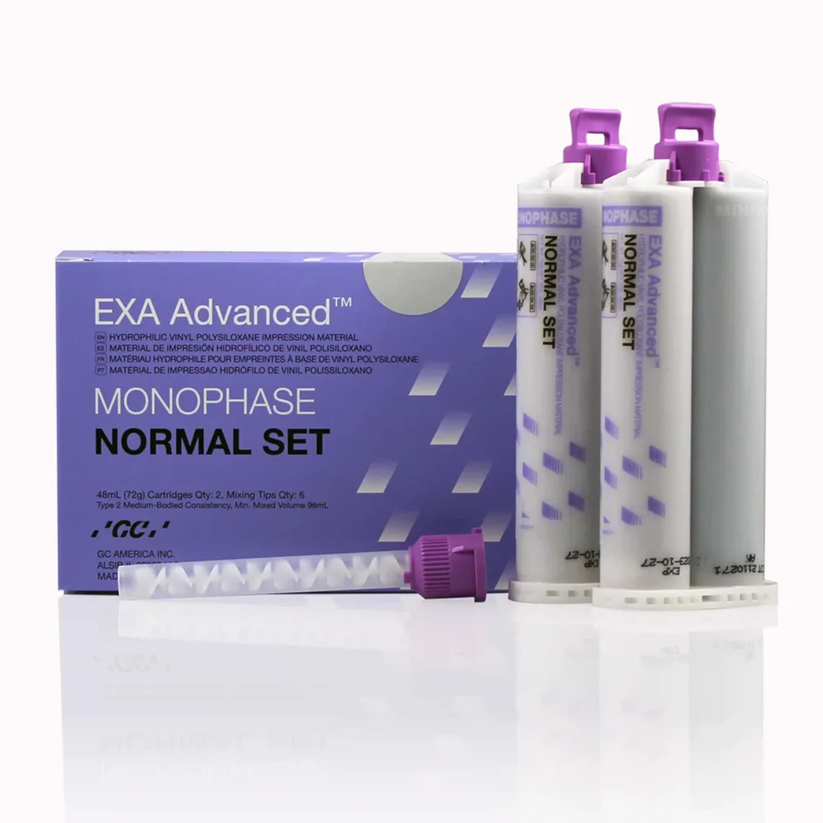 EXA Advanced VPS Impression Material, Monophase, Normal Set, 48 mL Cartridges, Purple, 32/Pkg, 139126 thumbnail 2
