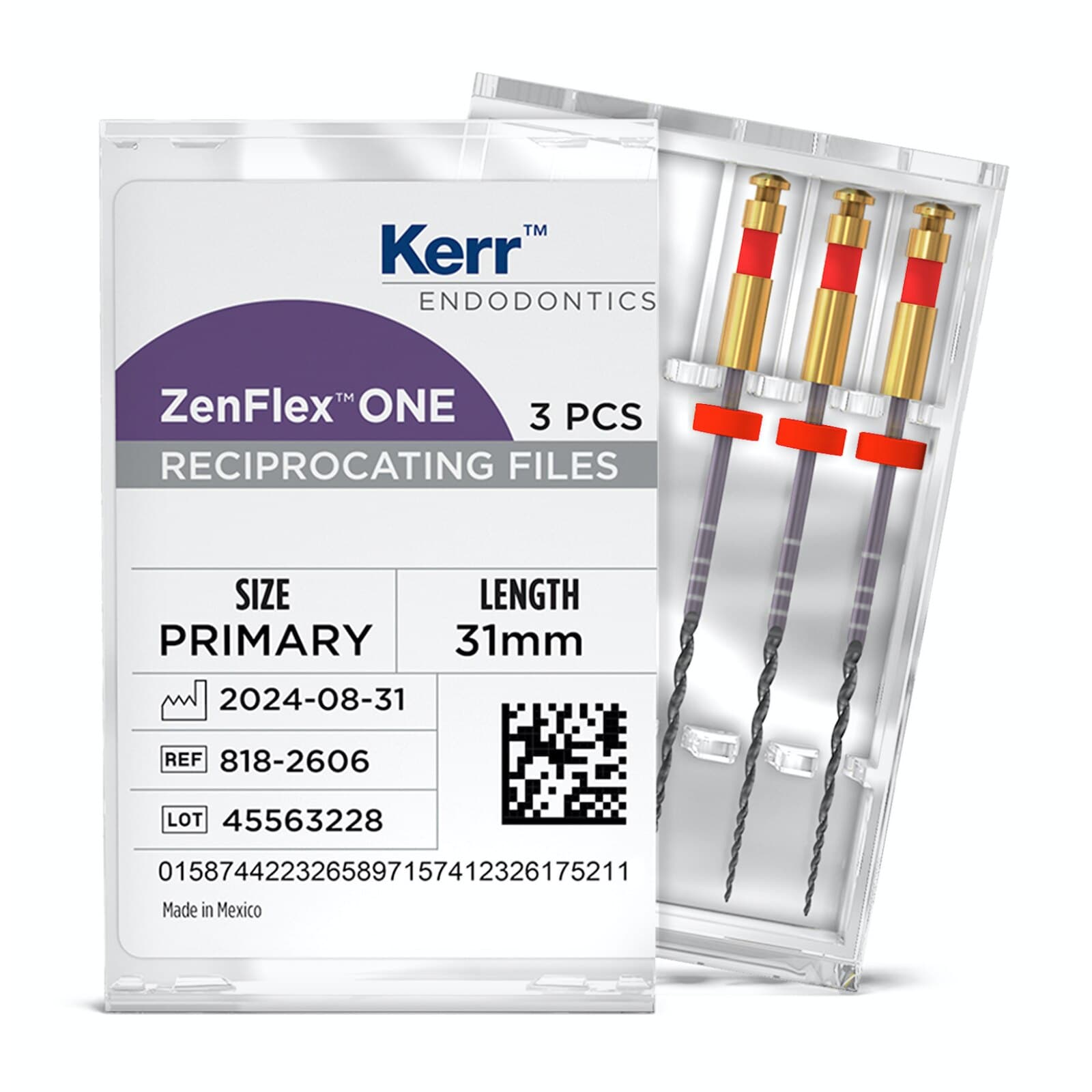 Kerr ZenFlex ONE Reciprocating NiTi File, Primary, Red, .25/.06, 31mm, 3/Pk, 818-2606 thumbnail 4