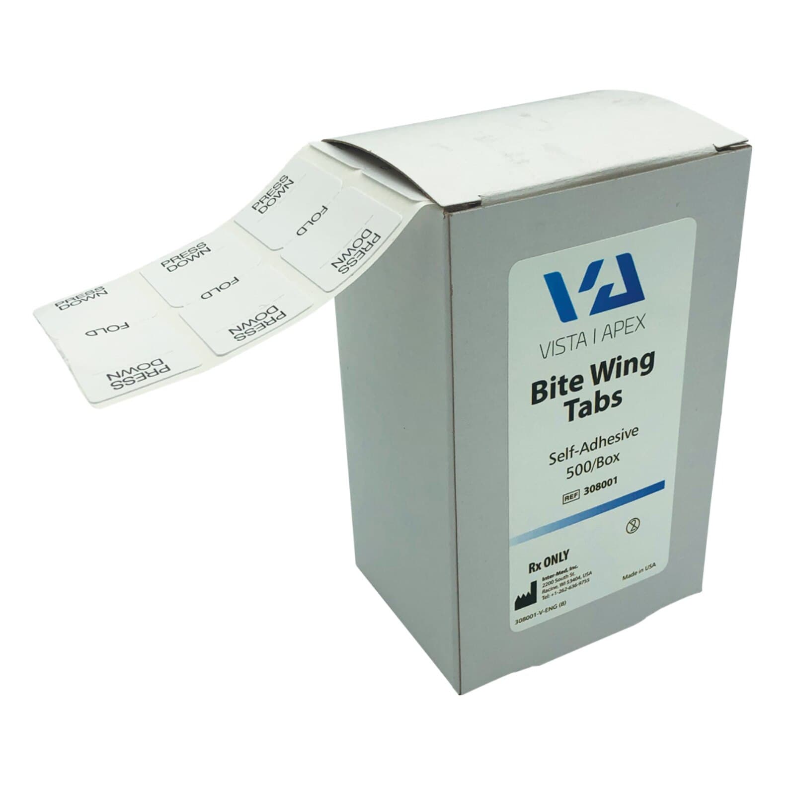 Vista Apex Bite Wing Tabs, Self-Adhesive, Pressure Sensitive, Universal, 500/Pk, 308001 thumbnail 6