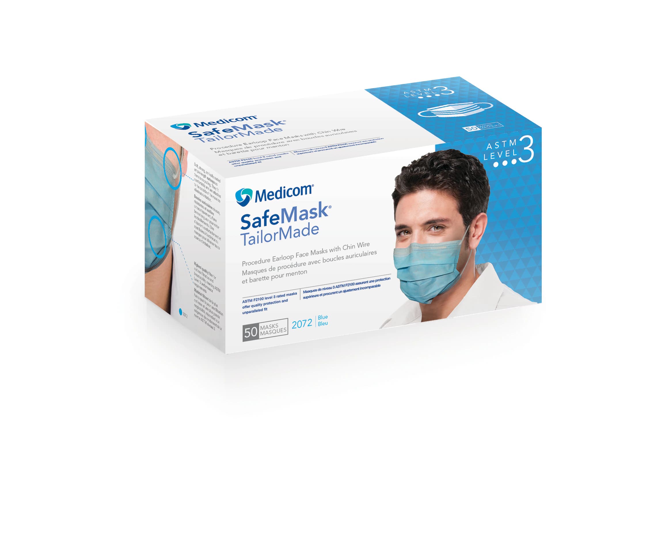 SafeMask TailorMade Procedure Mask with Chin Wire, ASTM Level 3, Blue, 50/Box, 2072 thumbnail 16