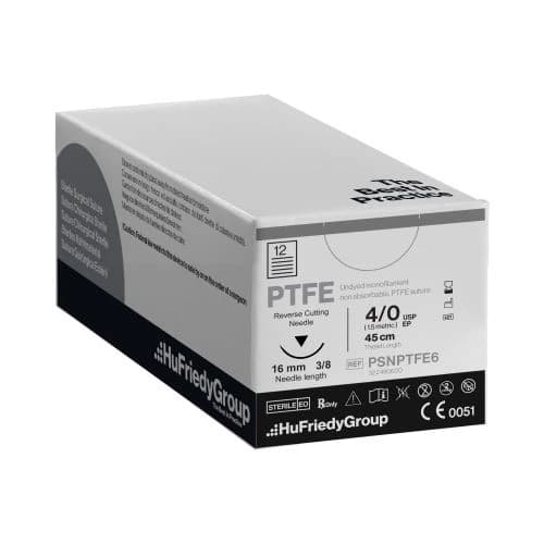 Hu-Friedy Perma Sharp PTFE Monofilament Non-Absorbable Suture, 4-0, White, 18", C-22 Reverse Cutting 3/8 Circle Needle, 12/Box, PSNPTFE6 thumbnail 7