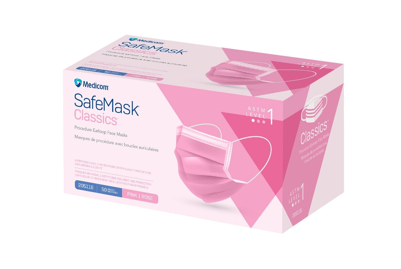 SafeMask® Classics™ Procedure Earloop Face Mask, ASTM Level 1, Pink, 50/Box, 205116 thumbnail 11