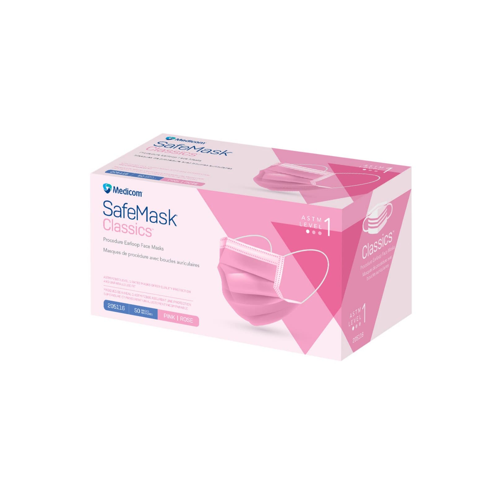 SafeMask® Classics™ Procedure Earloop Face Mask, ASTM Level 1, Pink, 50/Box, 205116 thumbnail 12