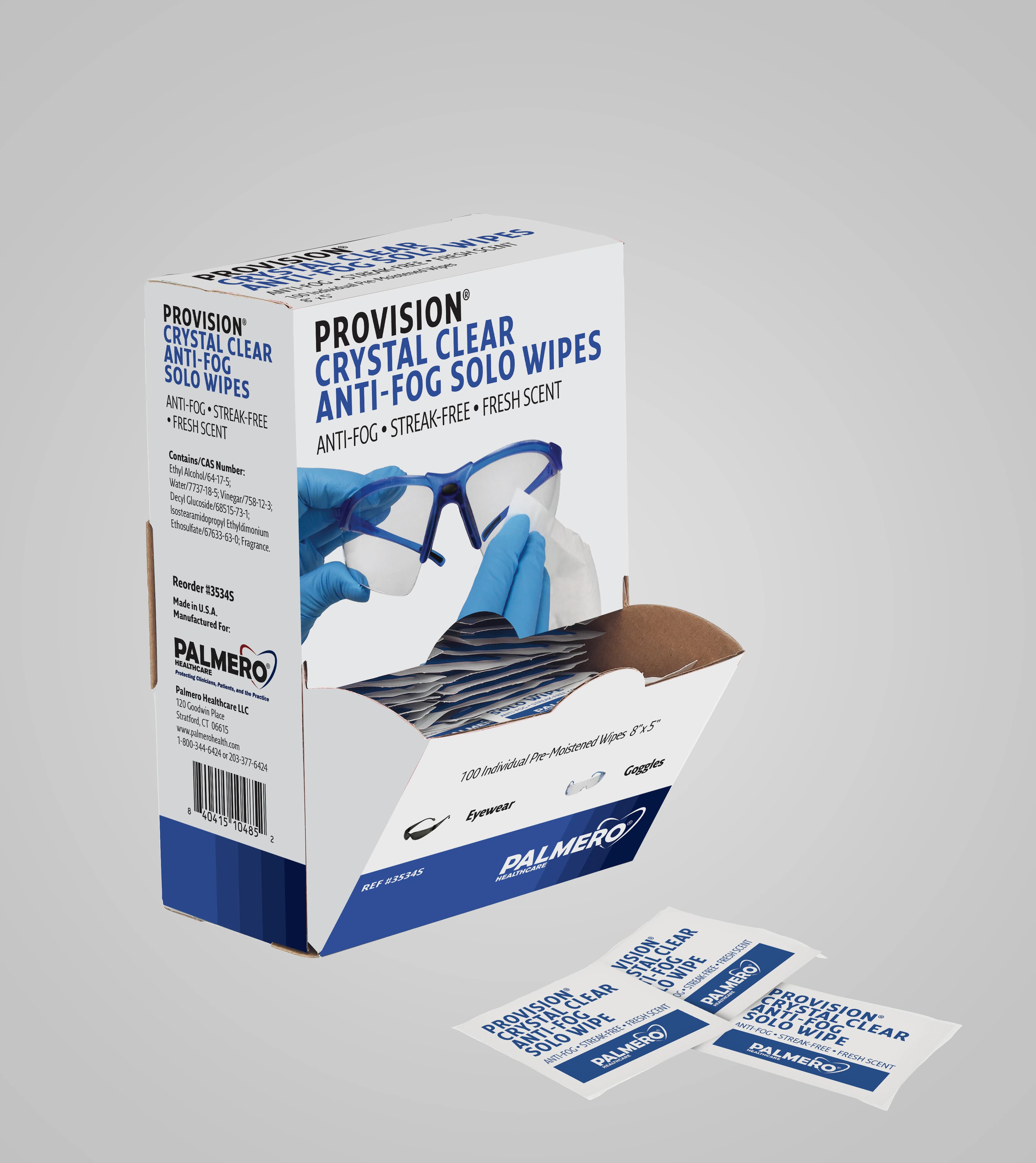 ProVision Crystal Clear Anti-Fog Solo Wipes, 8" x 5", Individually Wrapped, 100/Box, 3534S thumbnail 7