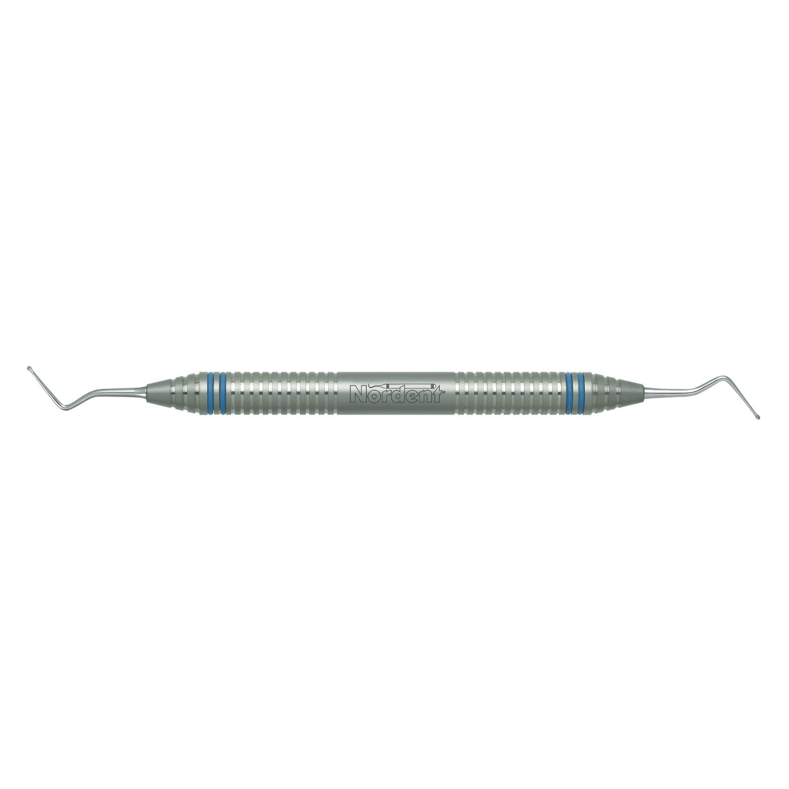 Nordent Excavator DE Long Shank Spoon #11S, 1.0 mm Head, 10 mm Shank, 53° Angle, DuraLite ColorRings Handle, Stainless Steel, Double End - Excavator DE Long Shank Spoon #11S DuraLite ColorRings Handle - Image 1