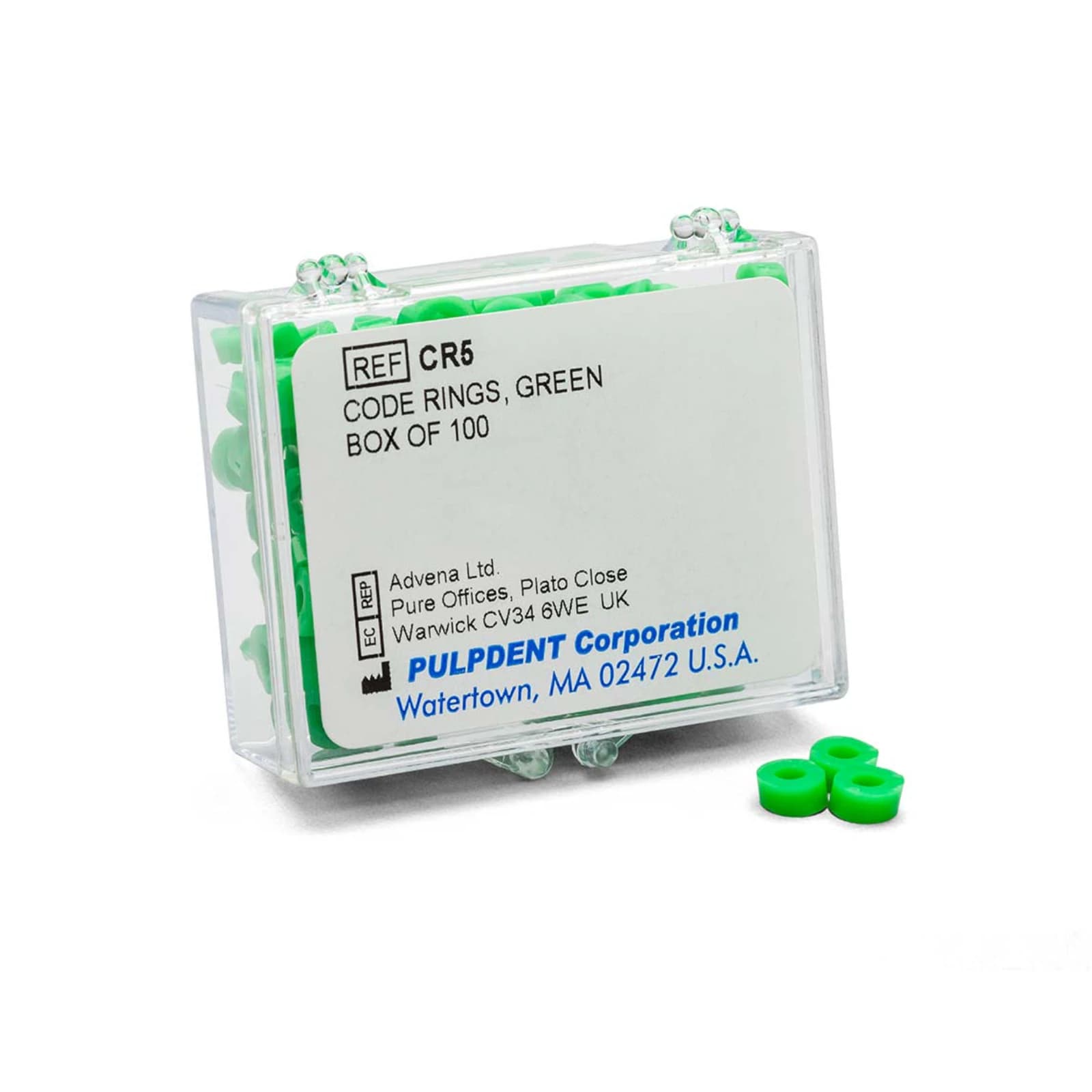 Pulpdent Code Rings, Green, Silicone Instrument Identification Rings, Standard Size 1/8" ID x 1/8" Wide, 50/Box, CR5-50 - Pulpdent Code Rings, Green - Image 1