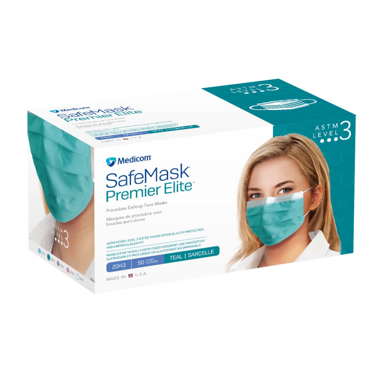 SafeMask® Premier Elite™ Procedure Earloop Face Mask, ASTM Level 3, Teal, 50/Box, 2043 thumbnail 14