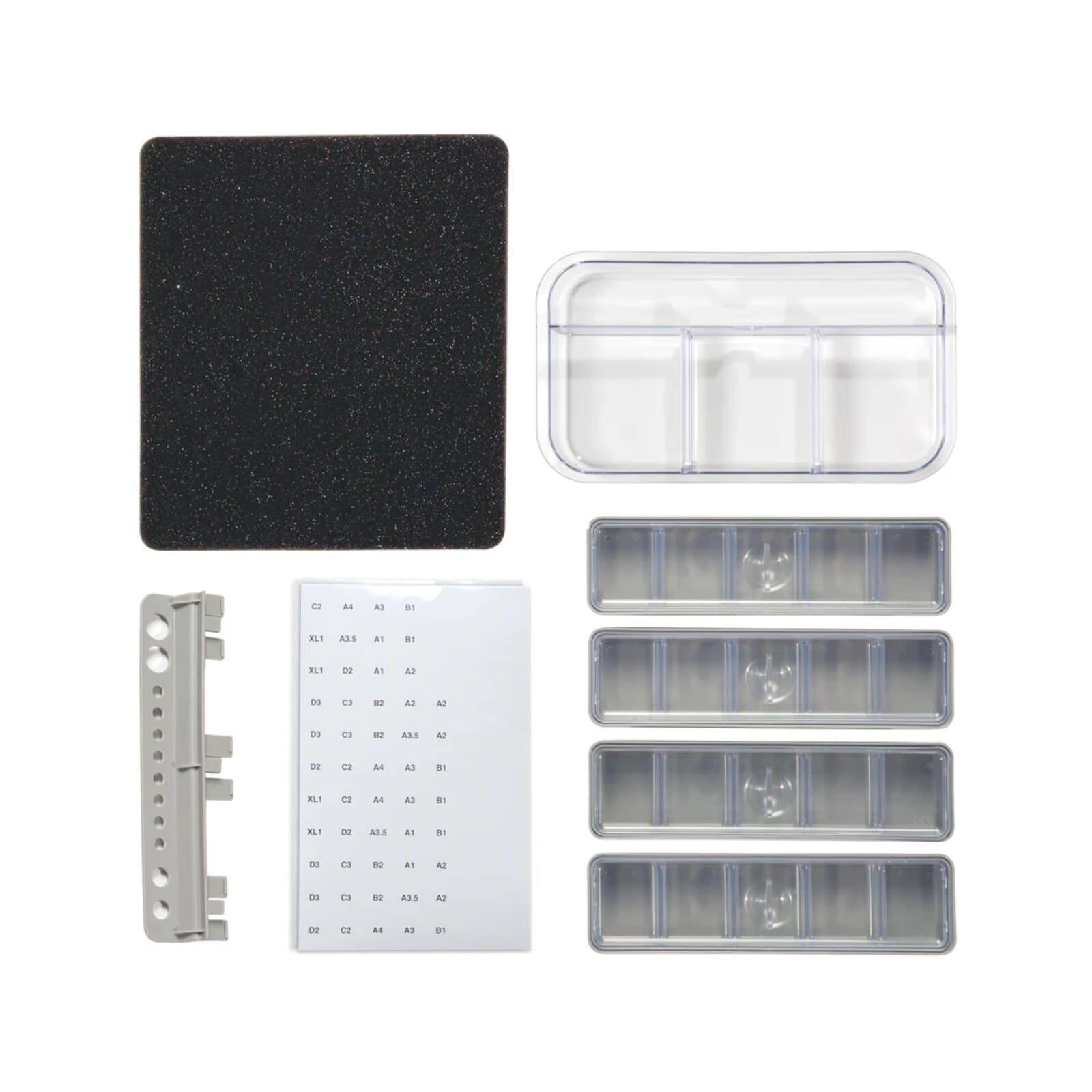 Zirc Capsule Composite Organizer Kit, 20Z479 — Tub Liner, 4 Long Tub Cups with Covers, Divided Slide Tray, Capsule Clip-On Holder, Shade Label Sheet thumbnail 2