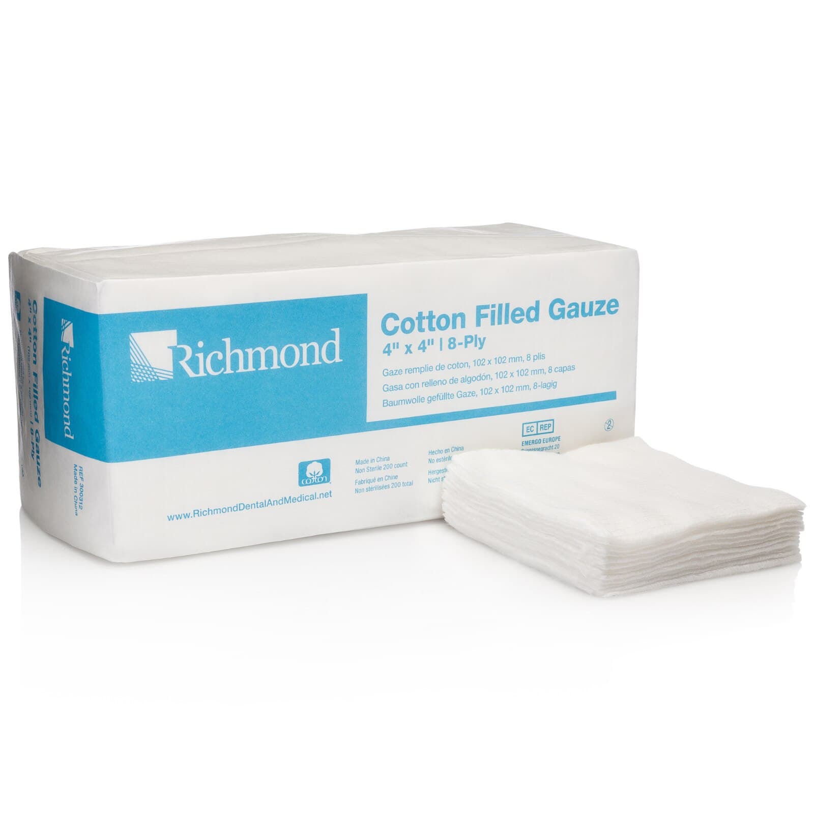 Richmond Cotton Filled Exodontia Sponges, Non-Sterile, 4" x 4", 4-Ply, 200/Sleeve, 10 Sleeves/Case, 2000/Case, 300312 thumbnail 3