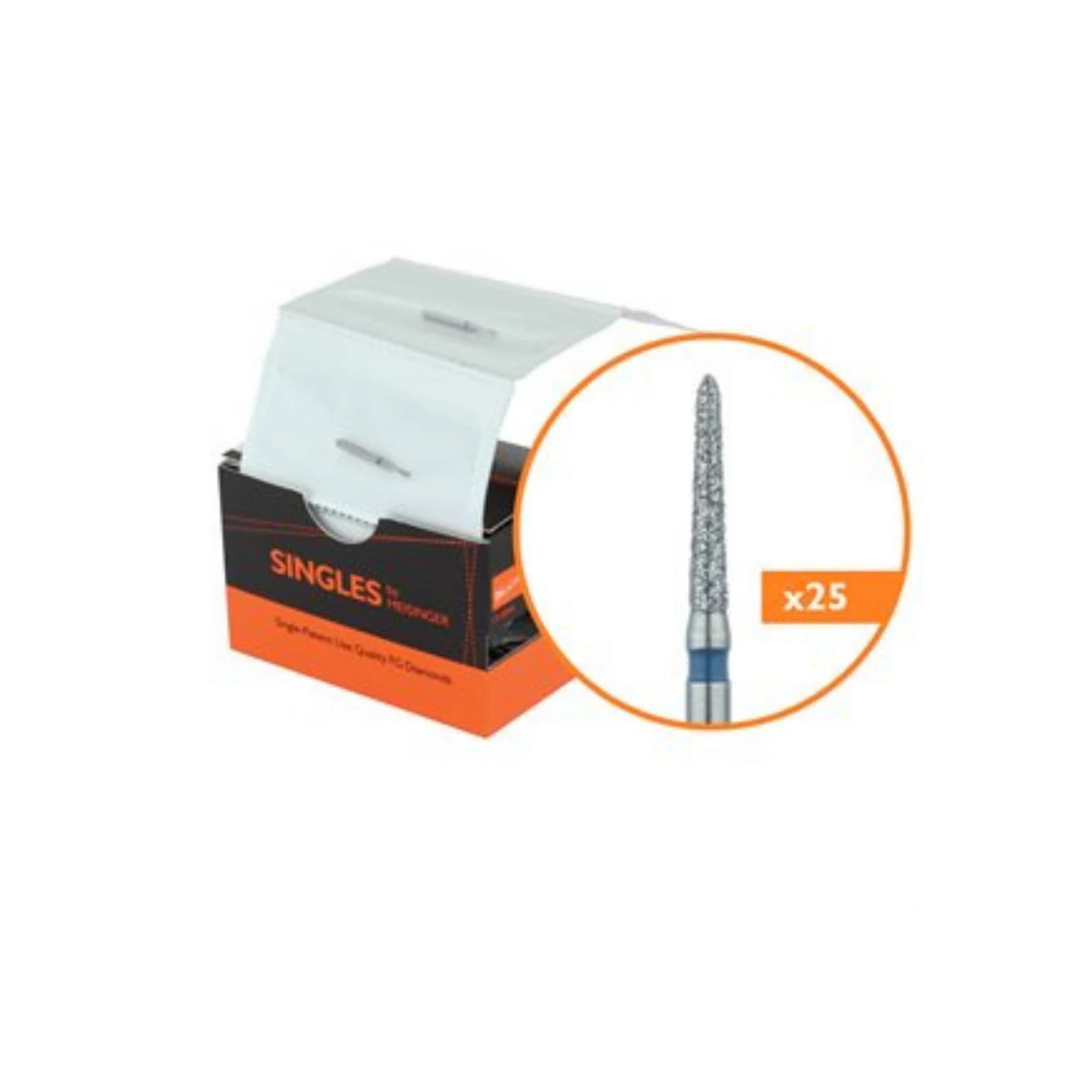 Meisinger FG Single-Use Diamond Bur, Pointed Taper, Medium Grit, 1.4mm Diameter, 8.0mm Length, Blue Ring, #1714.8M, 25/Bx - Meisinger FG Single-Use Diamonds - Medium - #1714.8M - Image 1