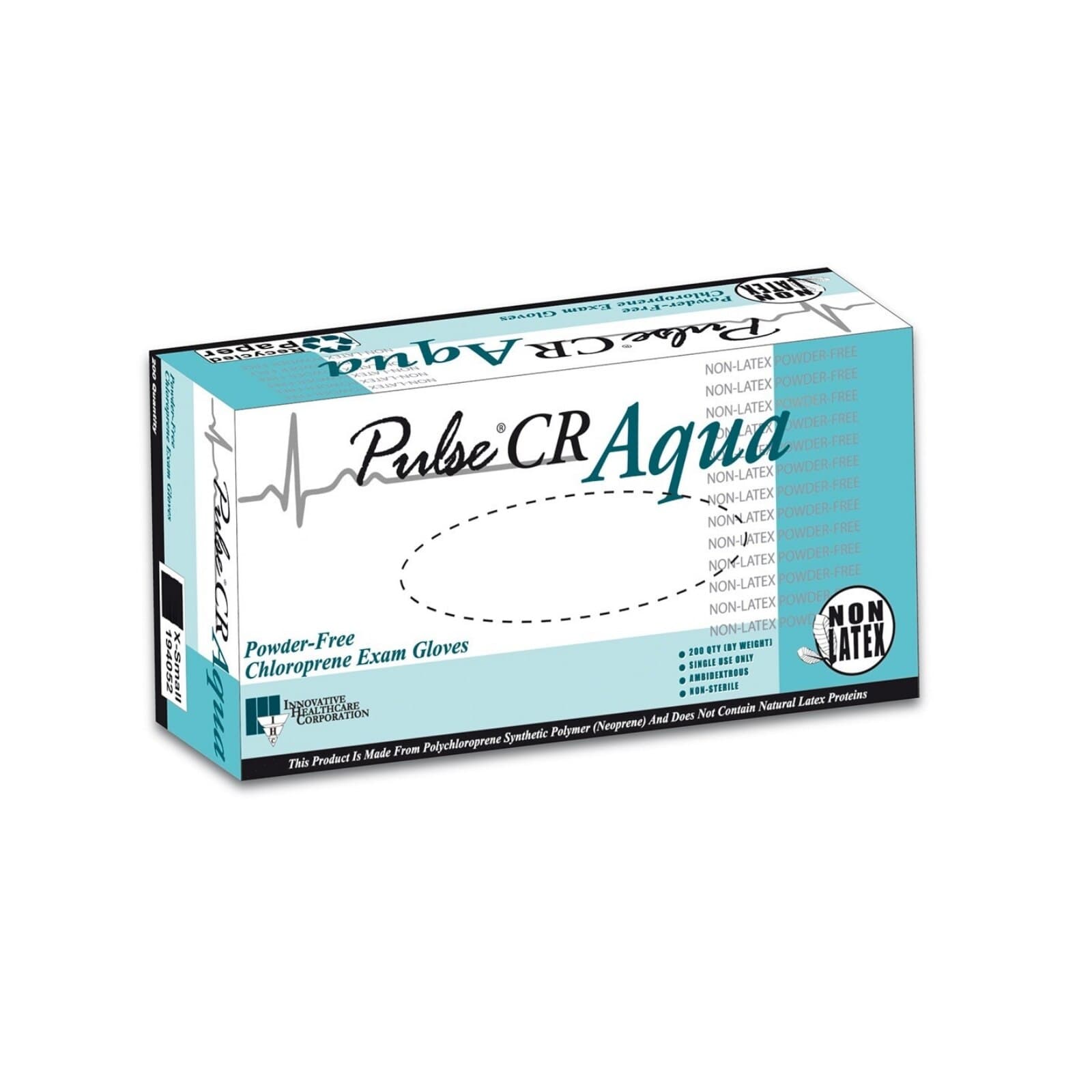 Pulse® CR Chloroprene Exam Gloves, Powder-Free, Non-Sterile, Textured, Aqua, Large, 200/Box, 194302 thumbnail 2