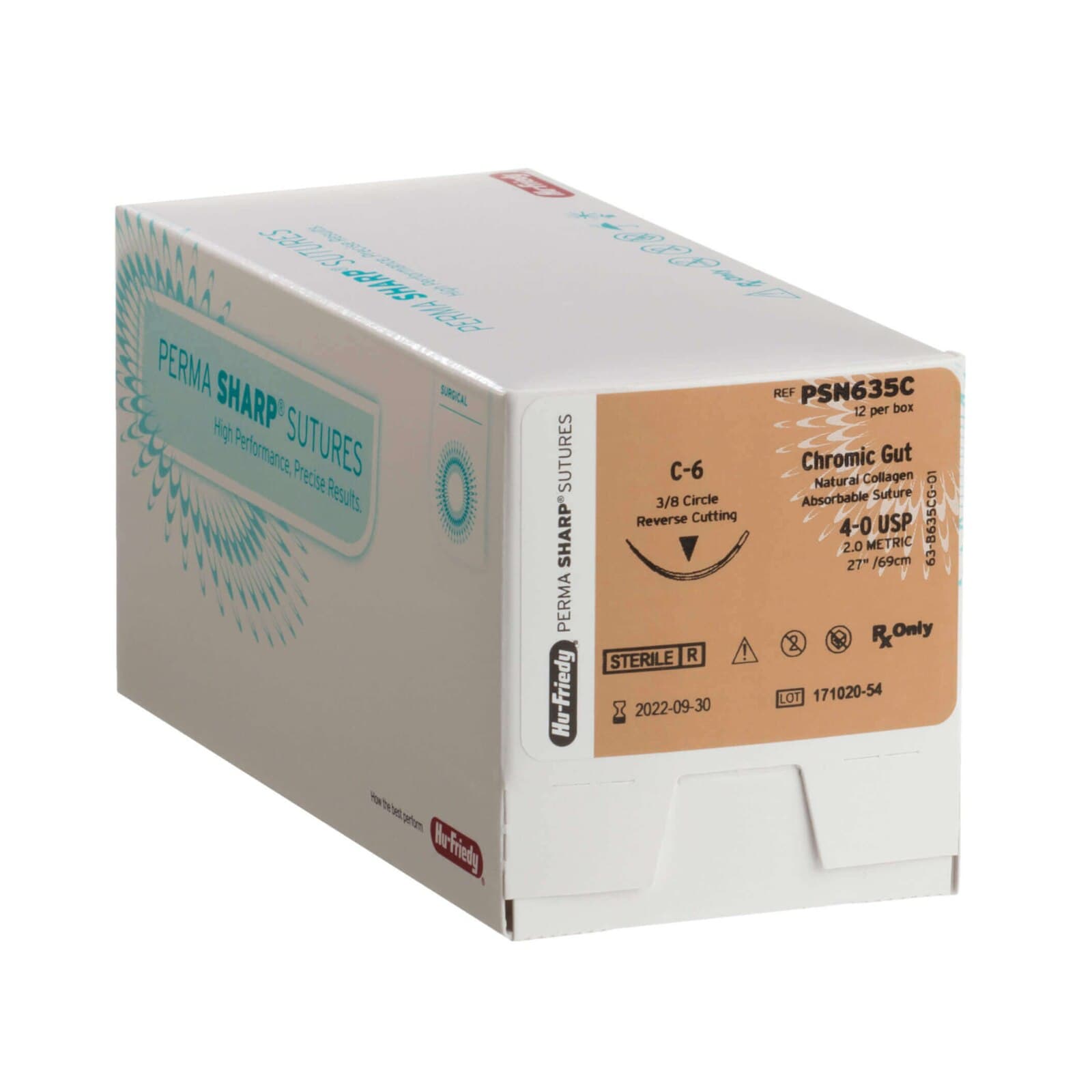Hu-Friedy Perma Sharp Chromic Gut Absorbable Suture, 5-0, C-3 Premium Reverse Cutting Needle, 3/8 Circle, 18", Undyed, 12/Box, PSN687C thumbnail 5
