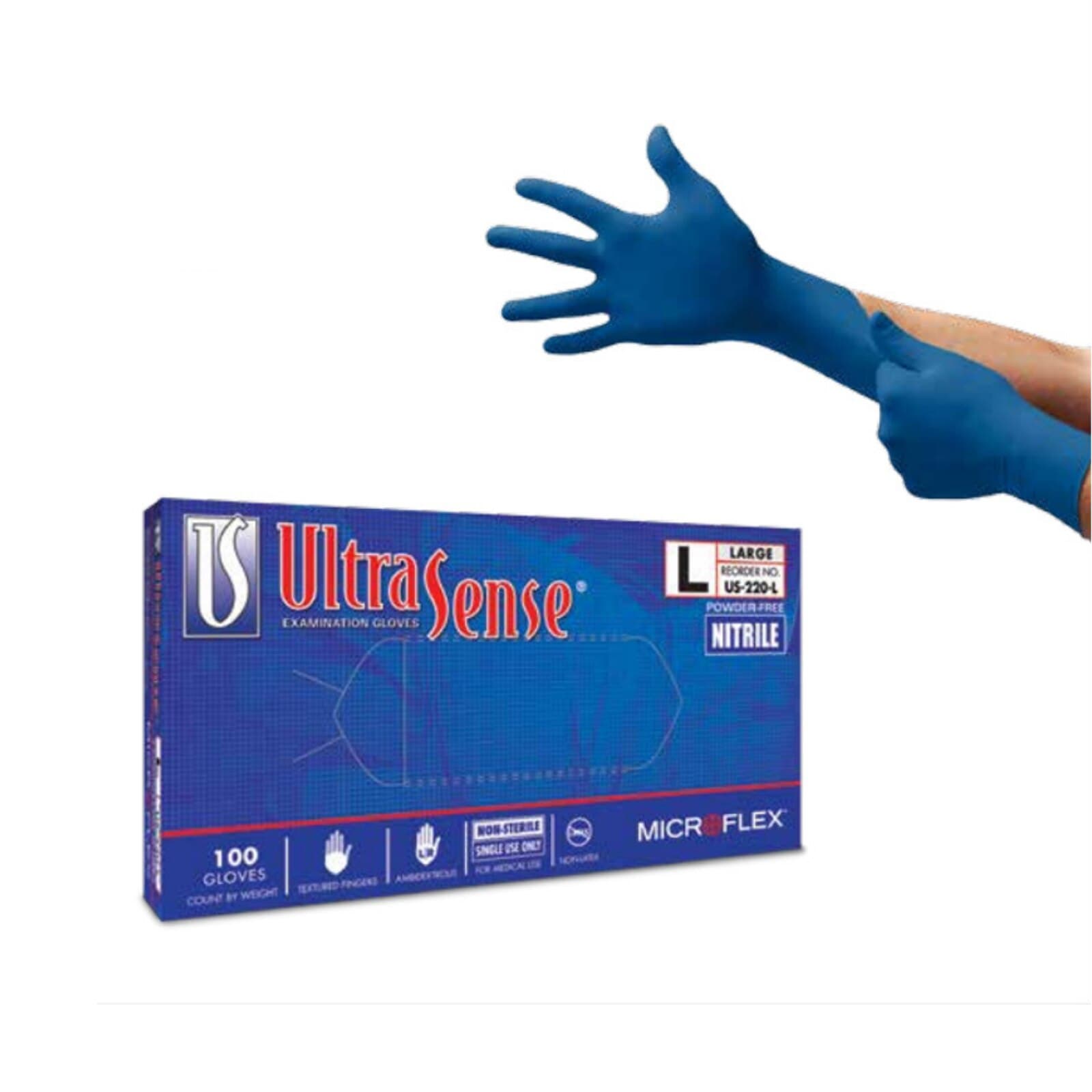 UltraSense EC Powder-Free Nitrile Examination Gloves, Extended Cuff, Large, Blue, 100/Box, USE-880-L thumbnail 8