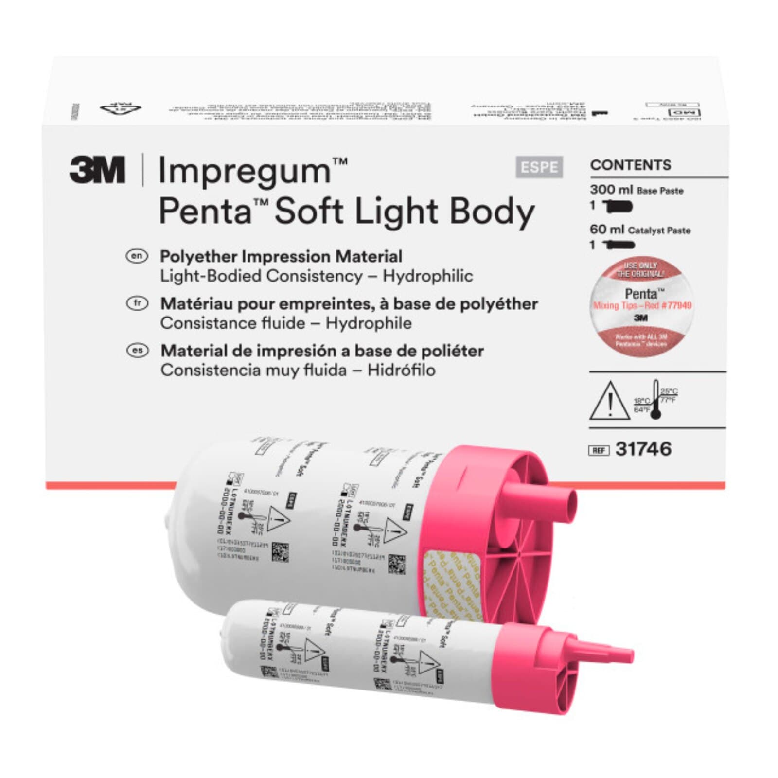 3M Impregum Penta Soft Light Body Polyether Impression Material Refill, Light Pink, 1 x 300 mL Base + 1 x 60 mL Catalyst, 31746 thumbnail 3