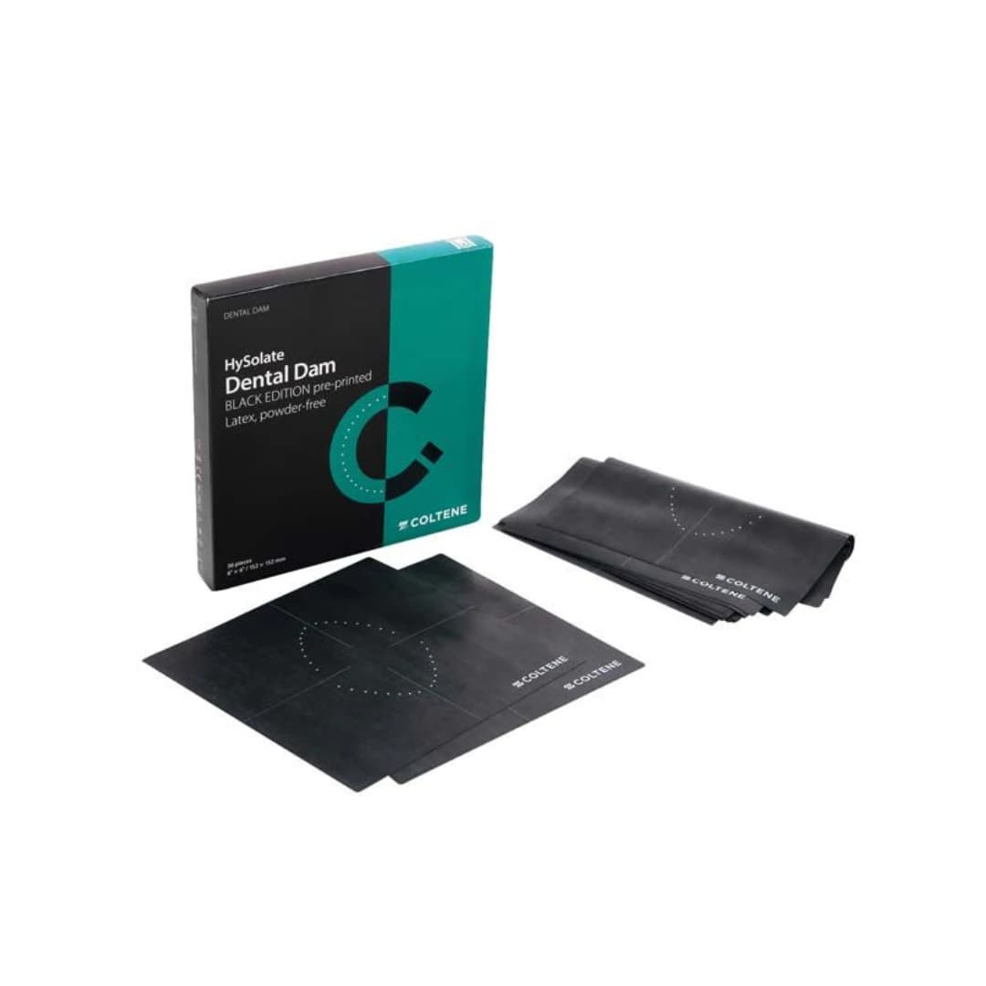 HySolate Latex Dental Dam, Thin, Printed Black, 6" x 6" (152 mm x 152 mm), 36/Pk - HySolate Latex Dam 6x6 Thin Printed Black (36) - Image 1