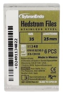 Sybron Endo Hedstrom Files, Stainless Steel, 25 mm, Size #35, Green, 6/Pk, 11348 thumbnail 12