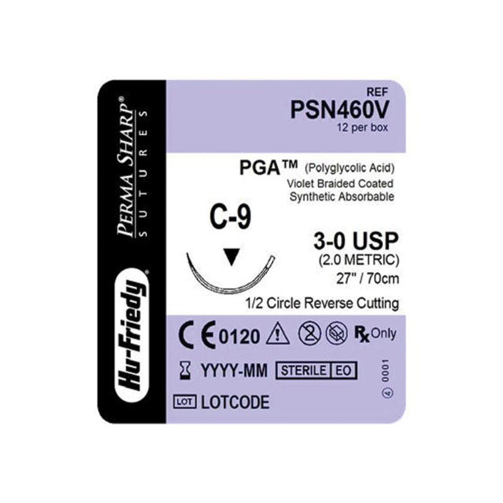 Hu-Friedy Perma Sharp PGA Absorbable Suture, 3-0, C-9 1/2 Circle Reverse Cutting Needle, 27" Violet Braided, 12/Box thumbnail 3