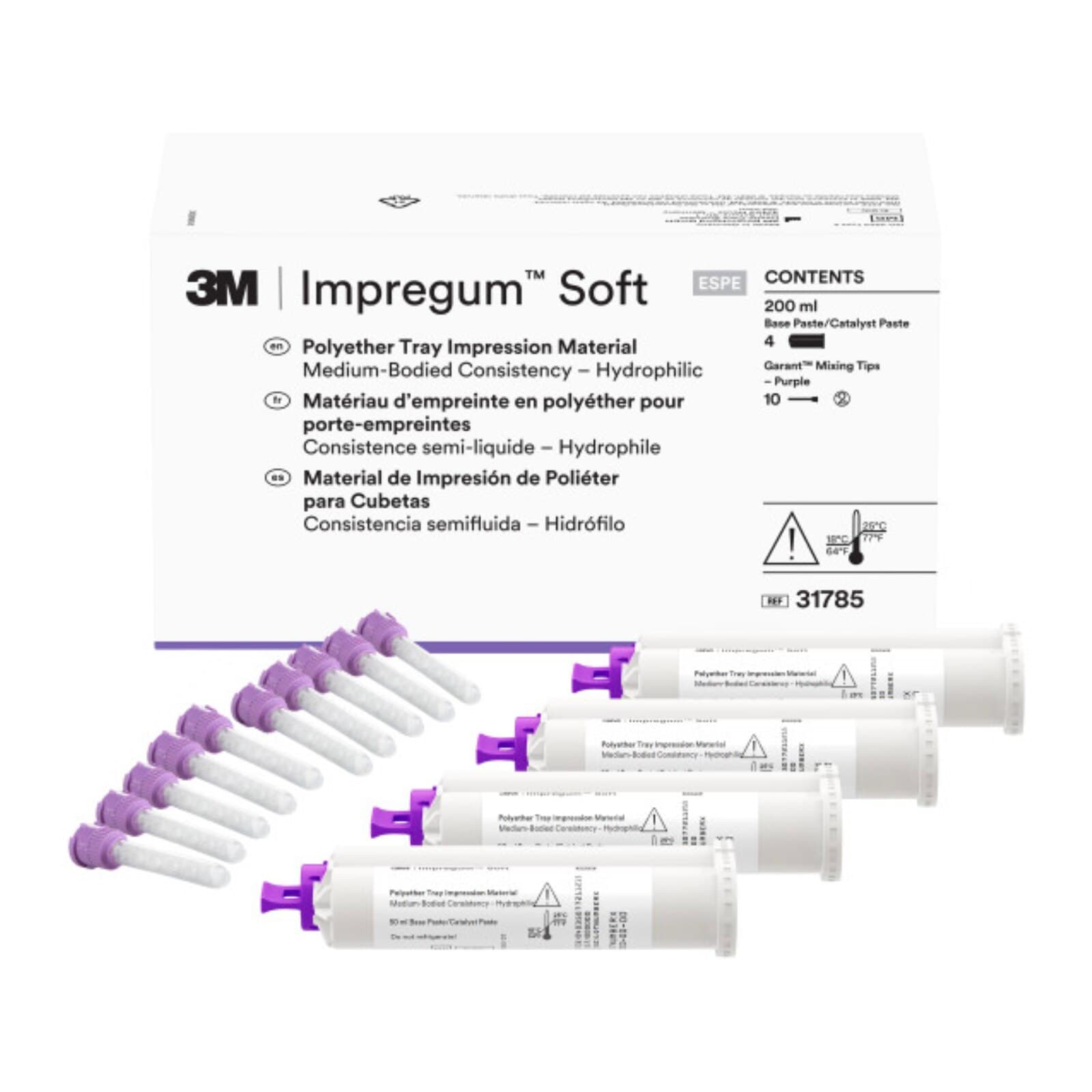 3M Impregum Garant Soft Polyether Tray Impression Material Refill, Medium Body, Purple, 4 x 50 mL Cartridges with 10 Mixing Tips, 31785 thumbnail 3