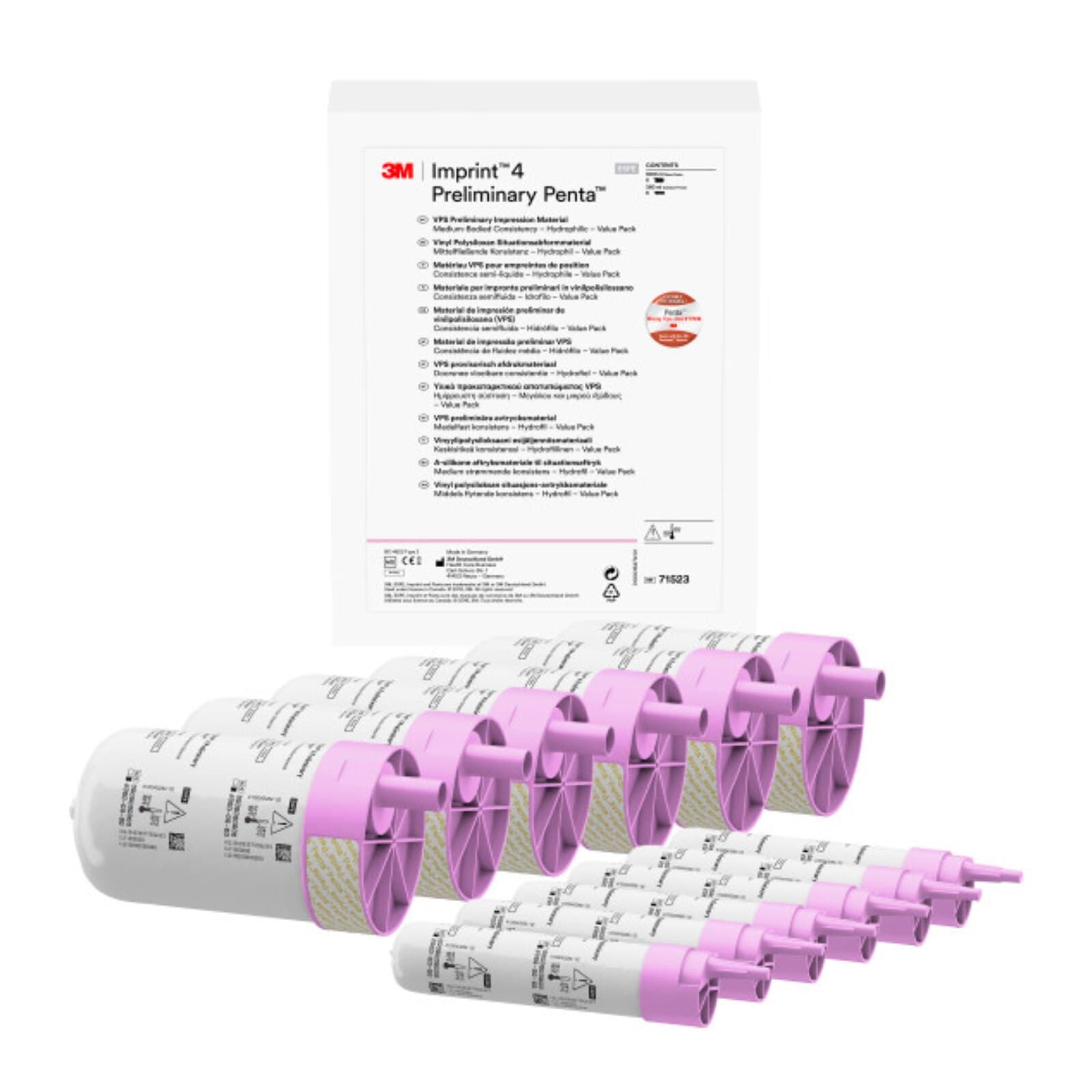 3M Imprint 4 Preliminary Penta VPS Preliminary Impression Material Value Pack, Regular Set, Pink, 6 x 300 mL Base Paste + 6 x 60 mL Catalyst, 71523 thumbnail 3