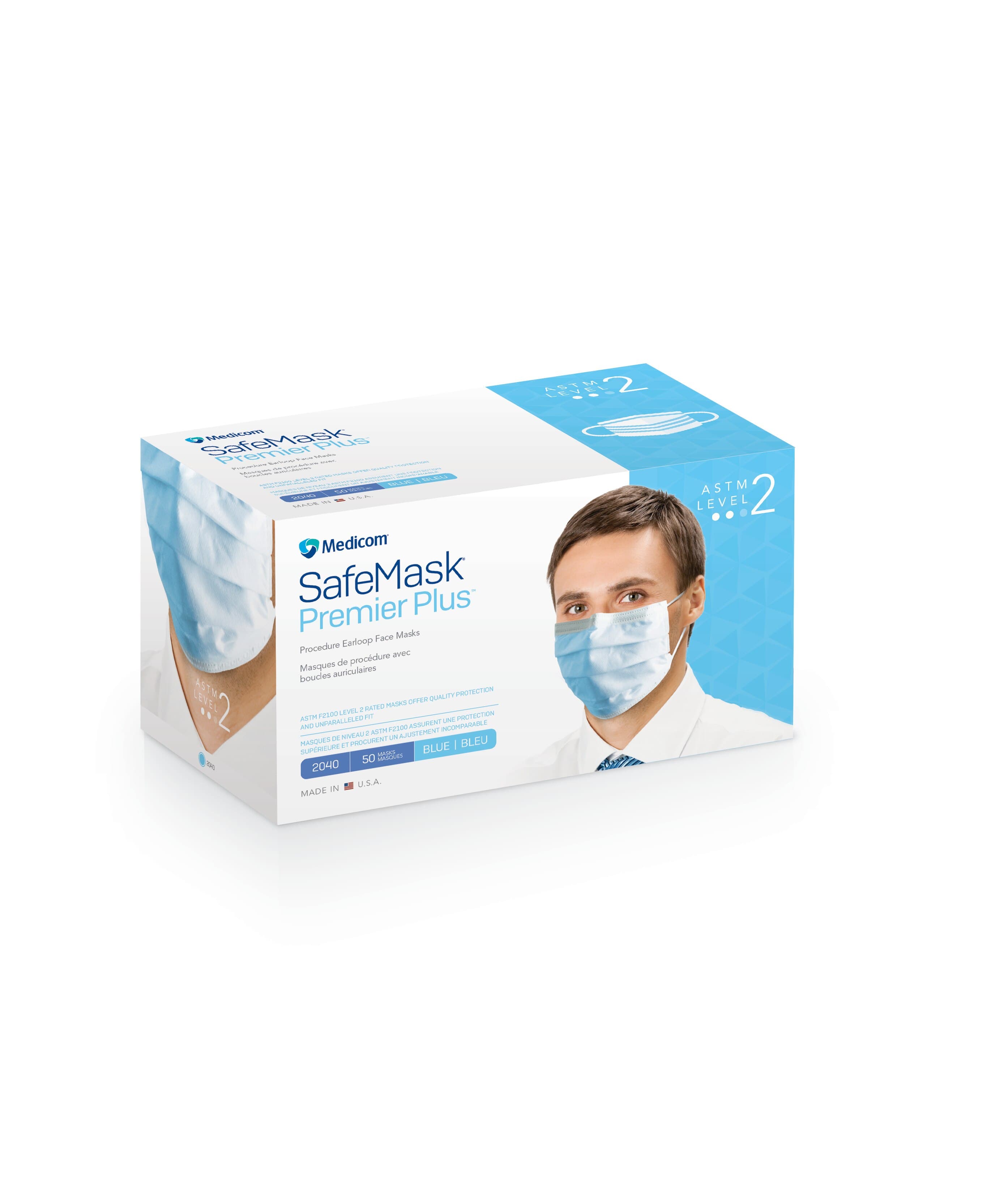 SafeMask Premier Plus Procedure Earloop Face Mask, ASTM Level 2, Blue, 50/Box, 2040 thumbnail 12