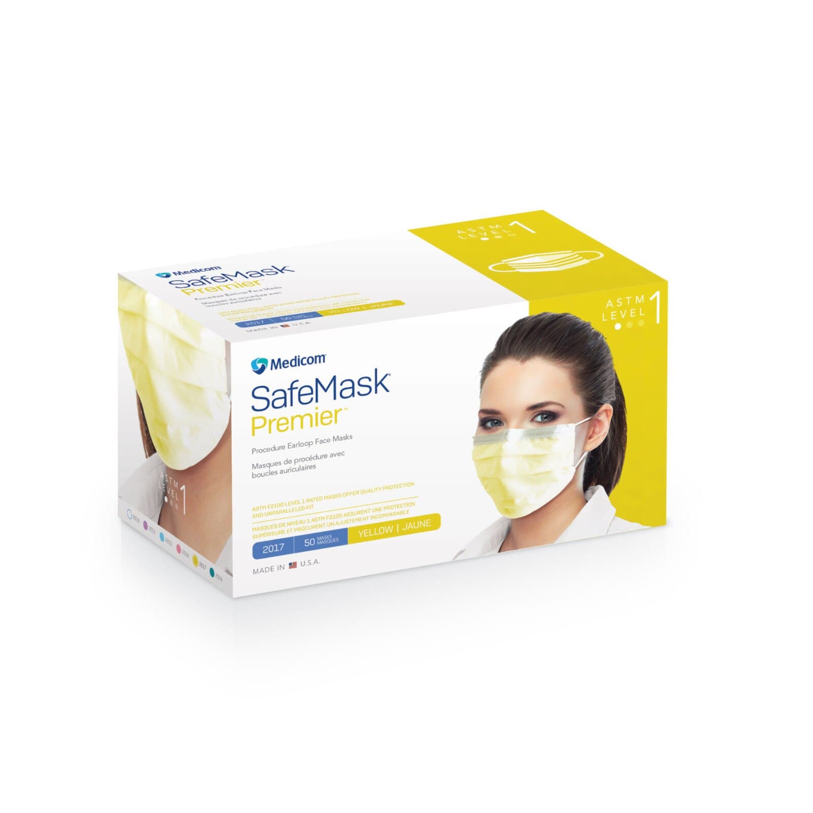 SafeMask® Premier™ Procedure Face Mask, ASTM Level 1, Ear Loop, Yellow, 50/Box thumbnail 12