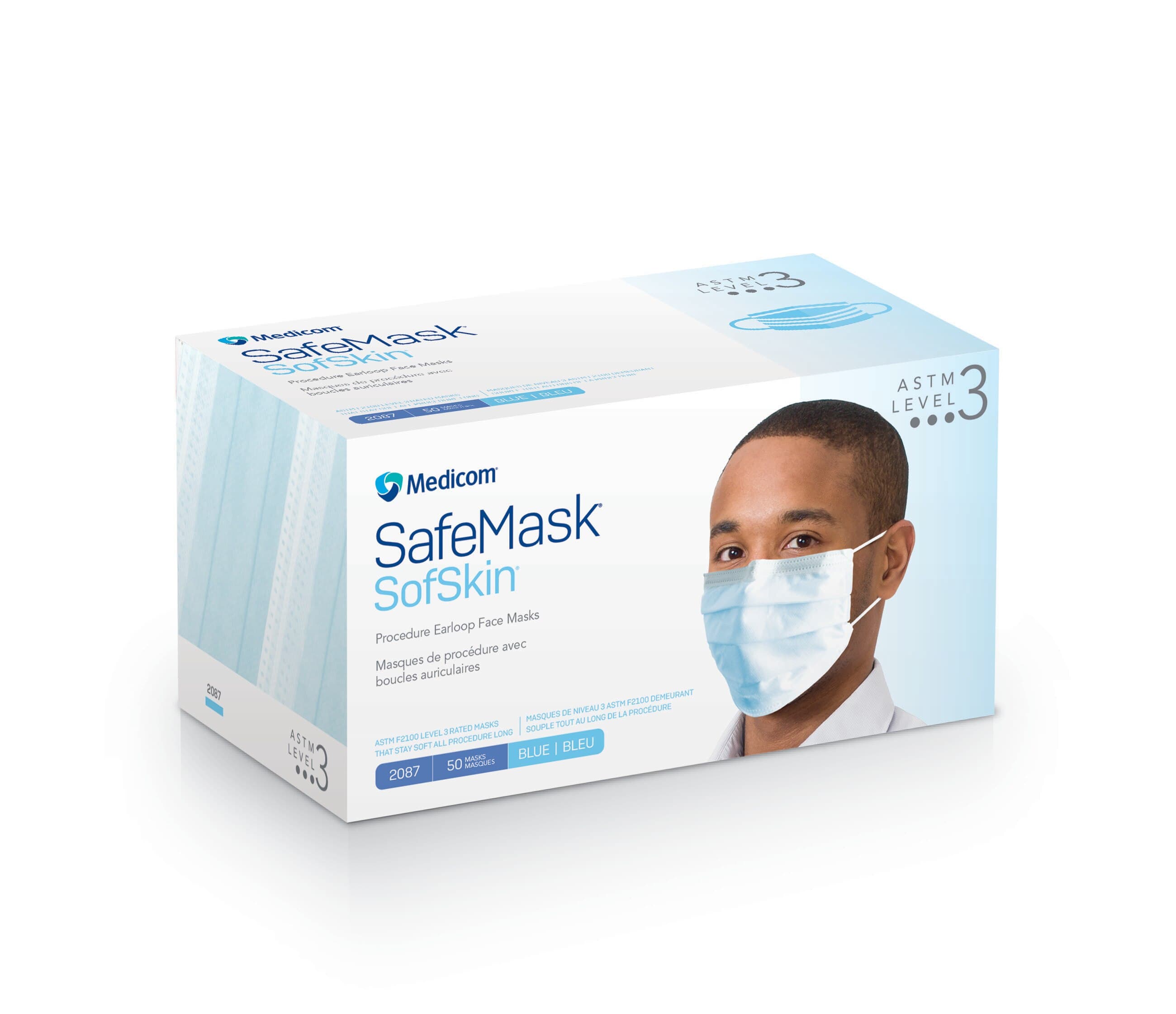 Medicom SafeMask SofSkin Procedure Earloop Face Mask, ASTM Level 3, Blue, 50/Box, 2087 thumbnail 15