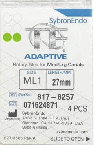 TF Adaptive Nickel-Titanium Rotary Files, ML1, Green, 27 mm, 4/Pk, 817-8257 thumbnail 14