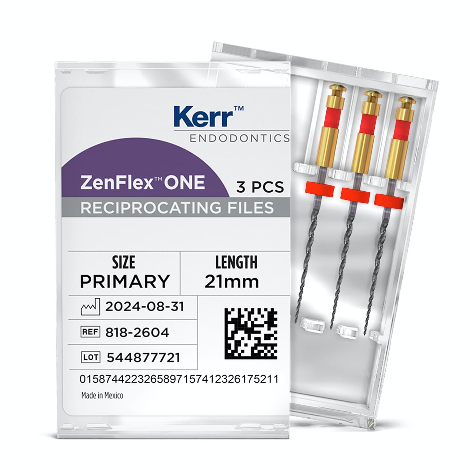 Kerr ZenFlex ONE Reciprocating NiTi File, Primary, Red, .25/.06, 21mm, 3/Pk, 818-2604 thumbnail 9